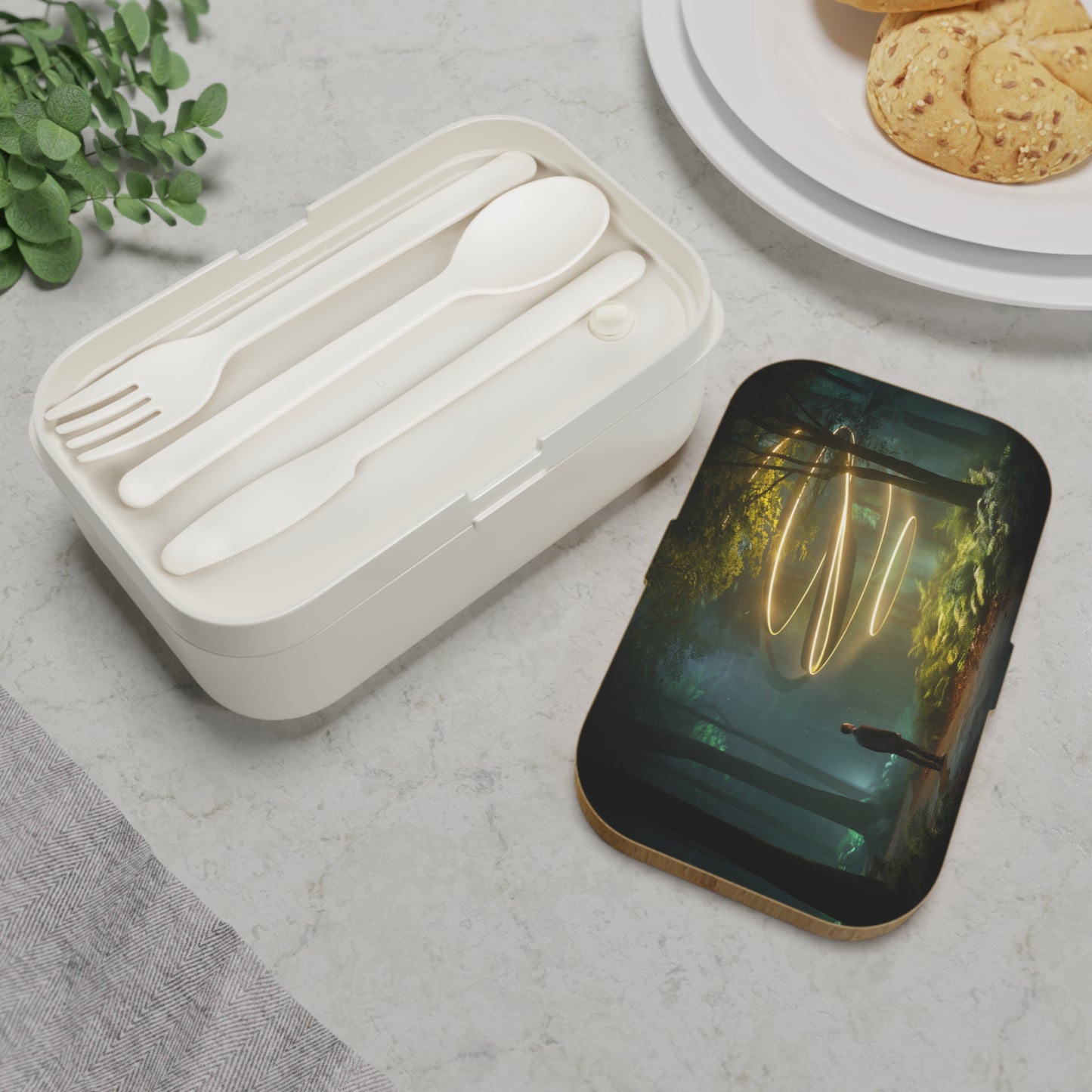 Spiral Light Forest Bento Box – Luminous Vortex Dinnerware