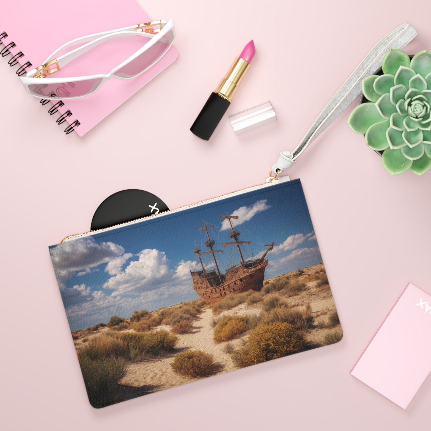 Desert Shipwreck Clutch Bag – Sun-Scorched Galleon in Golden Dunes