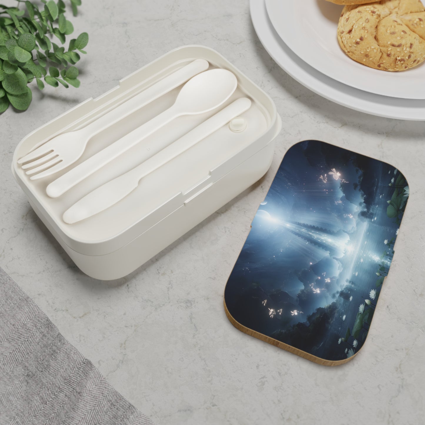 Celestial Lotus Bento Lunch Box – Azure Lightfall Sanctuary