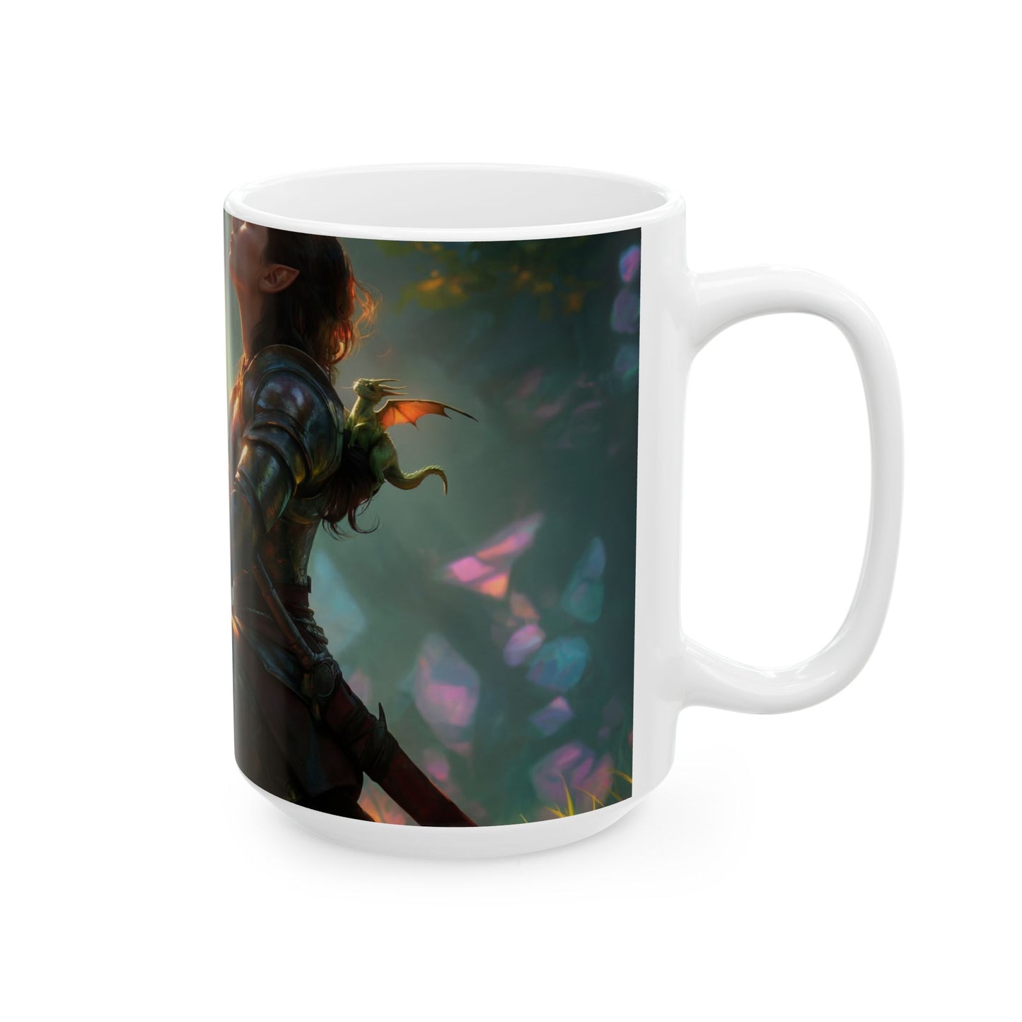Sunlit Forest Sentinel Ceramic Mug – Amber Light and Whispering Crystals