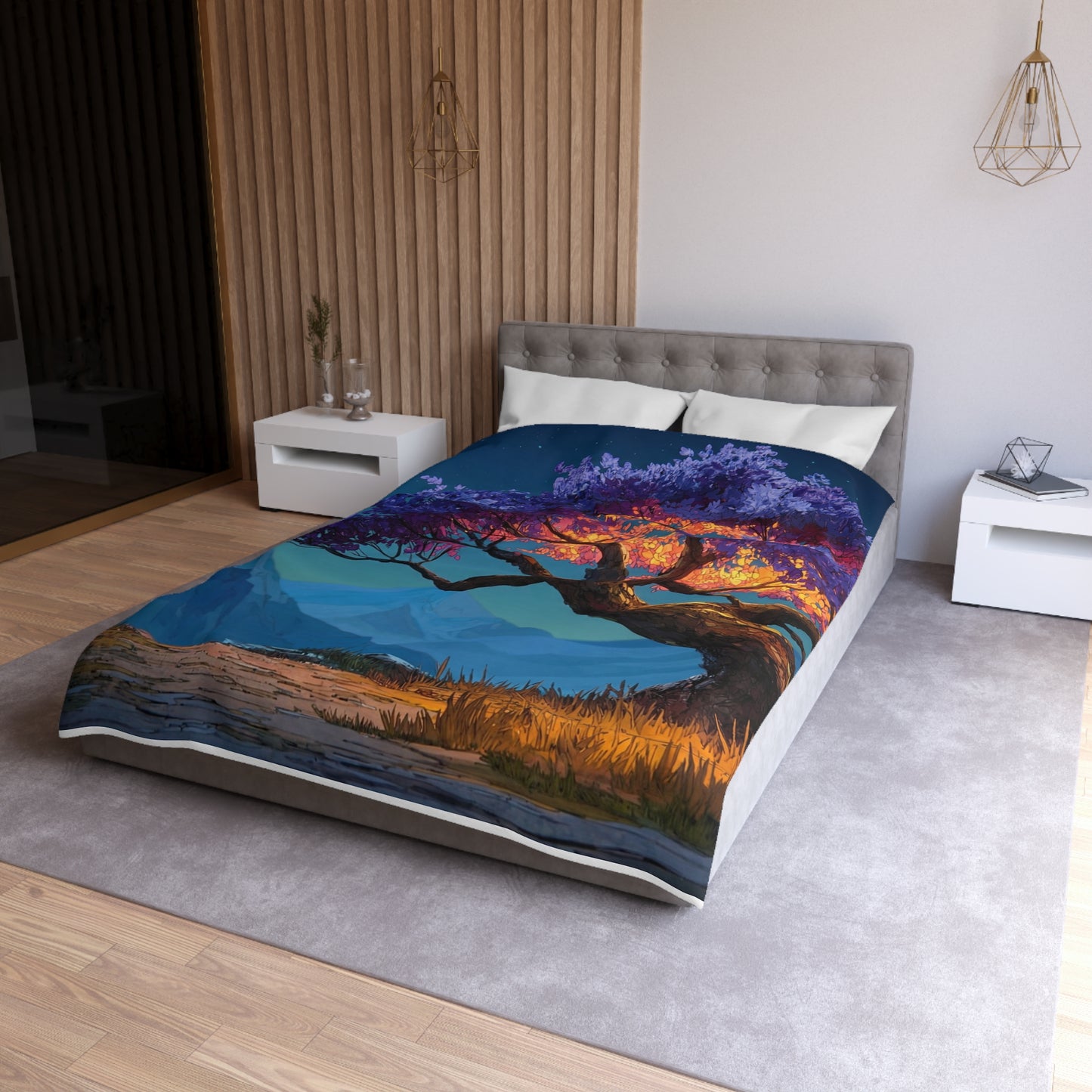Celestial Tree Microfiber Duvet Cover – Twilight Bloom Sanctuary