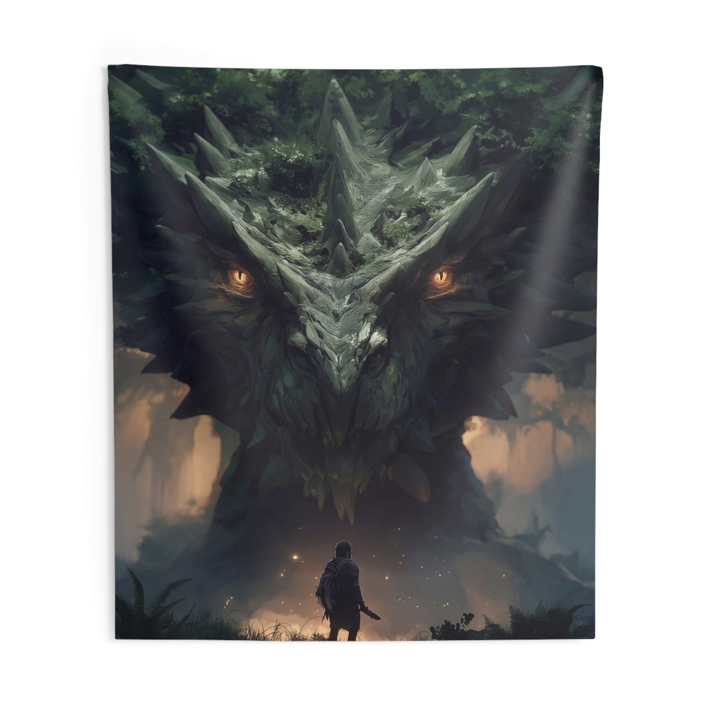 Ancient Forest Dragon Sentinel Indoor Wall Tapestries – Whispers of the Verdant Guardian