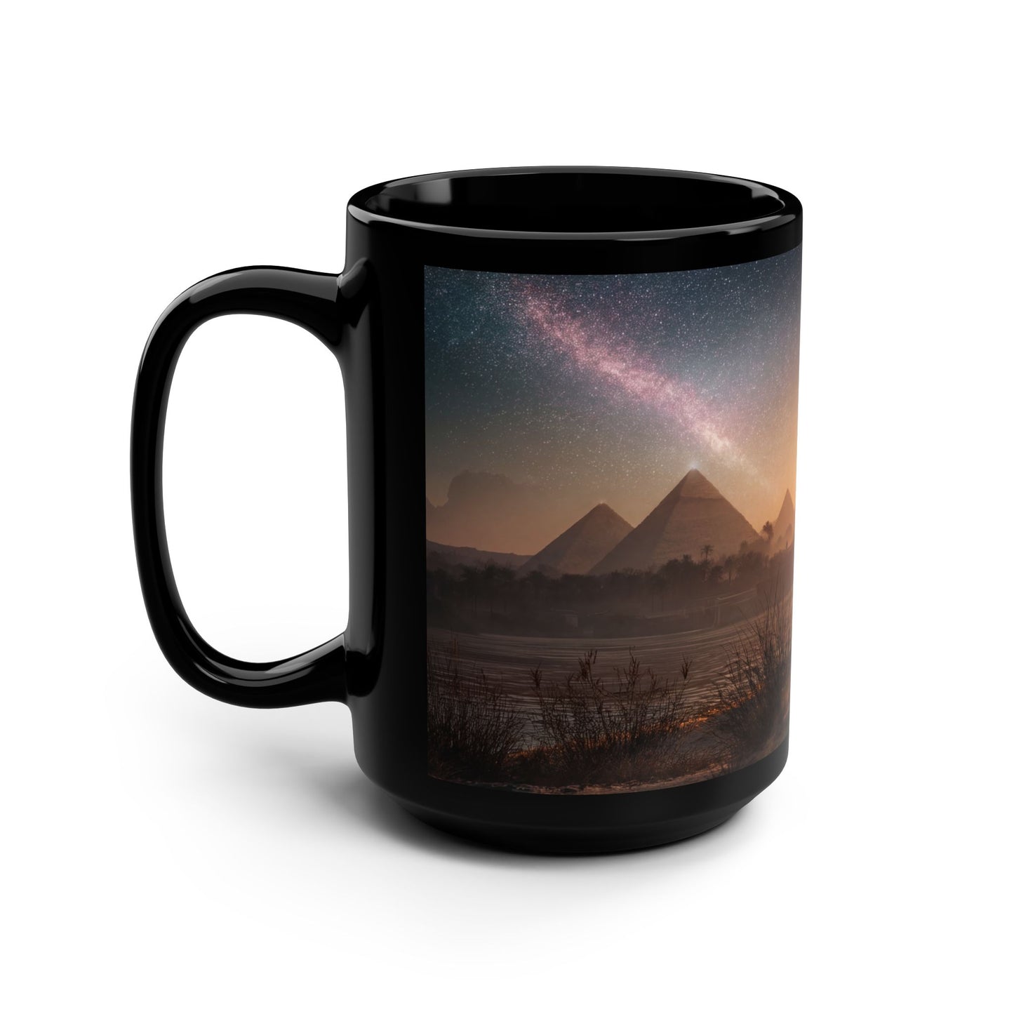 Starlit Pyramids & Cats Mug – Milky Way Nile Sunset Scene