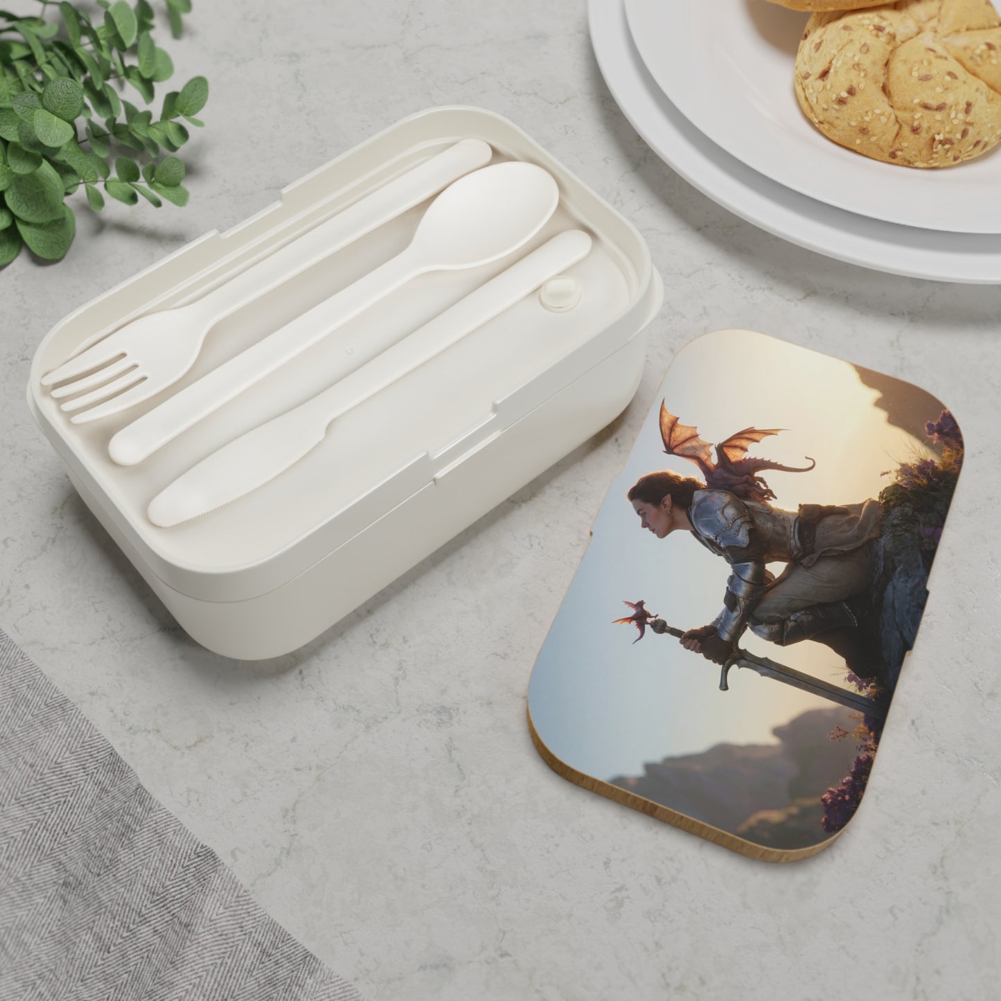 Dragon-Scale Sentinel Bento Lunch Box – Sunset Peak Guardian Dreamscape