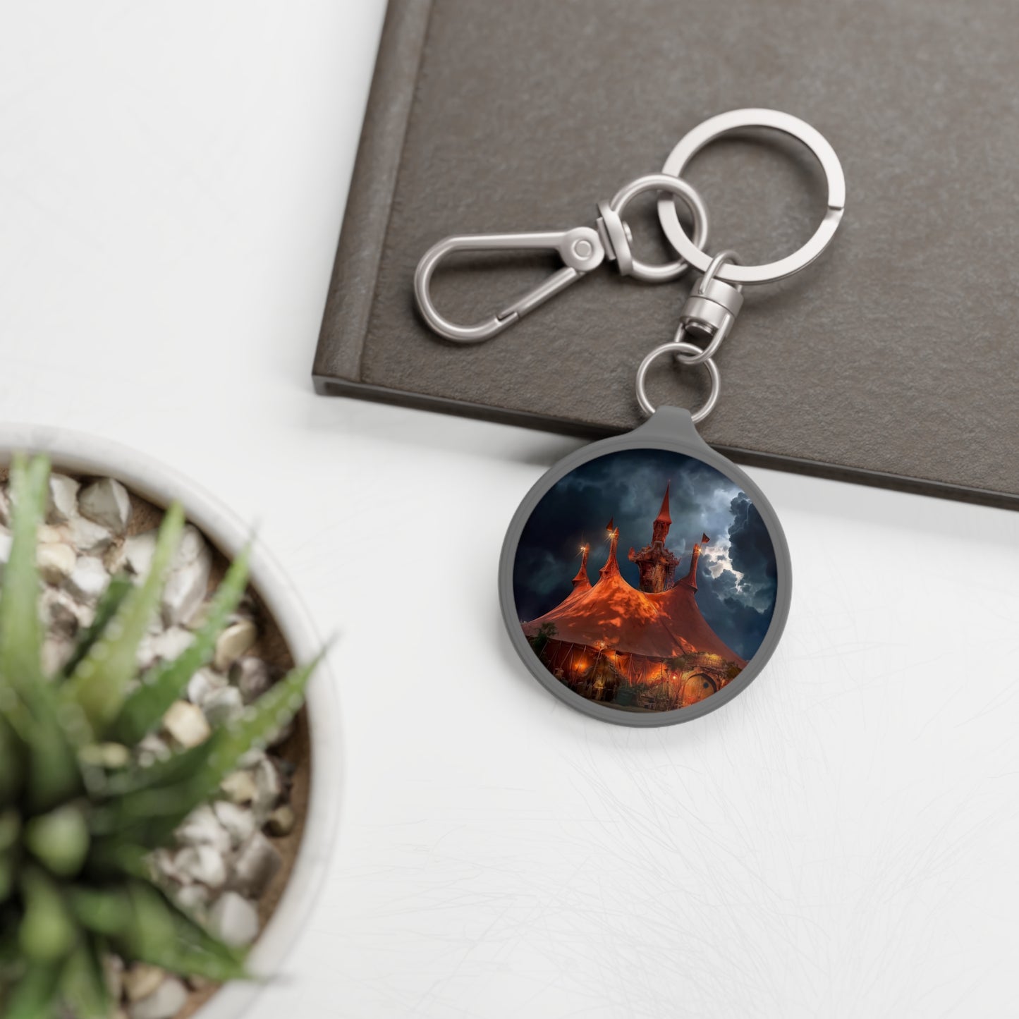 Crimson Circus Tent Keyring Tag – Midnight Carnival Dreamscape