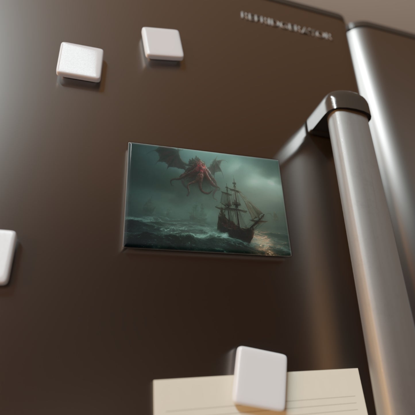 Leviathan’s Wrath Button Magnet, Rectangle (1 & 10 pcs) – Crimson Sky Horror at Sea