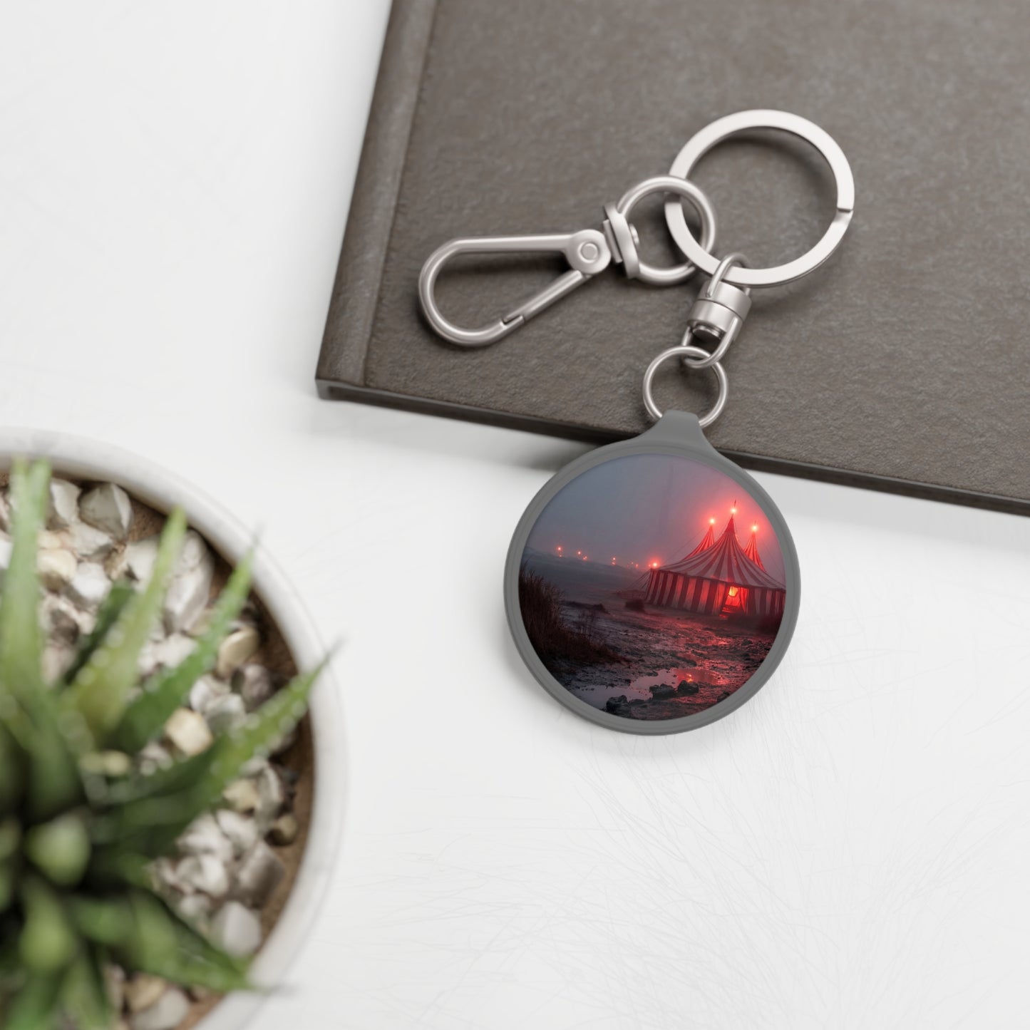 Crimson Circus Tent Keyring Tag – Midnight Mirage on the Shore