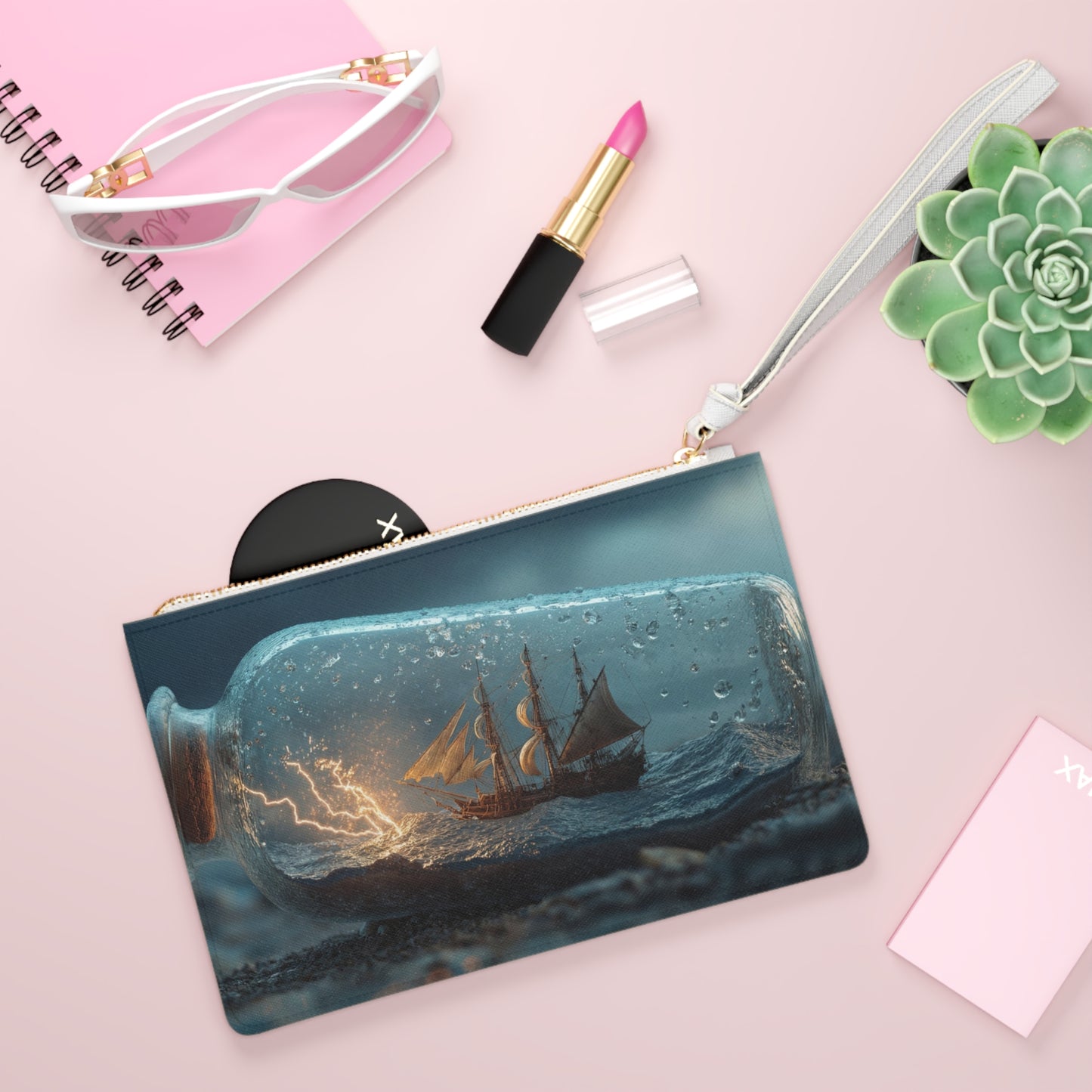 Storm-Sailed Ship in Bottle Clutch Bag – Pocket-Sized Ocean Odyssey