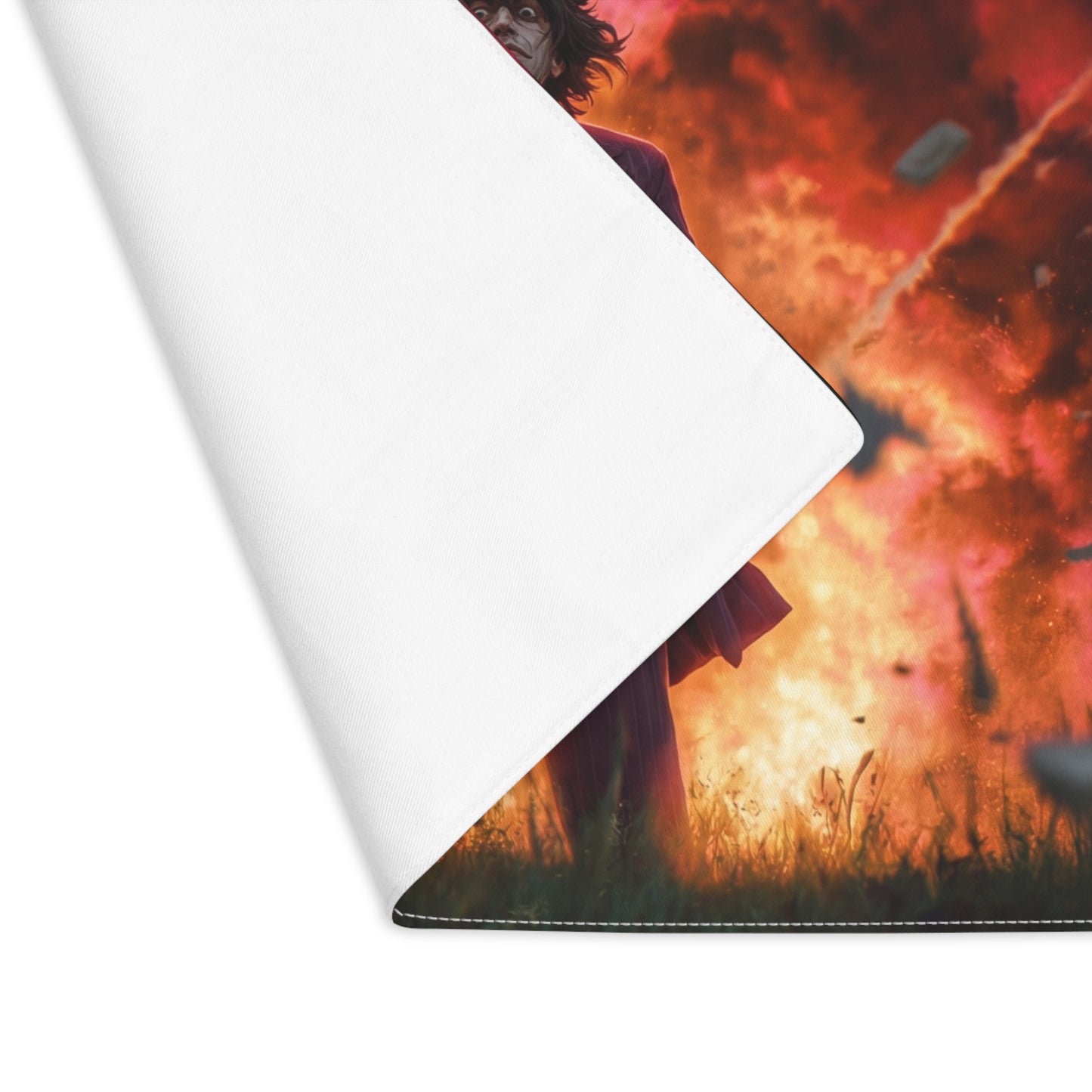 Crimson Explosion Placemat – Unflinching Gaze Amidst Fiery Ruin