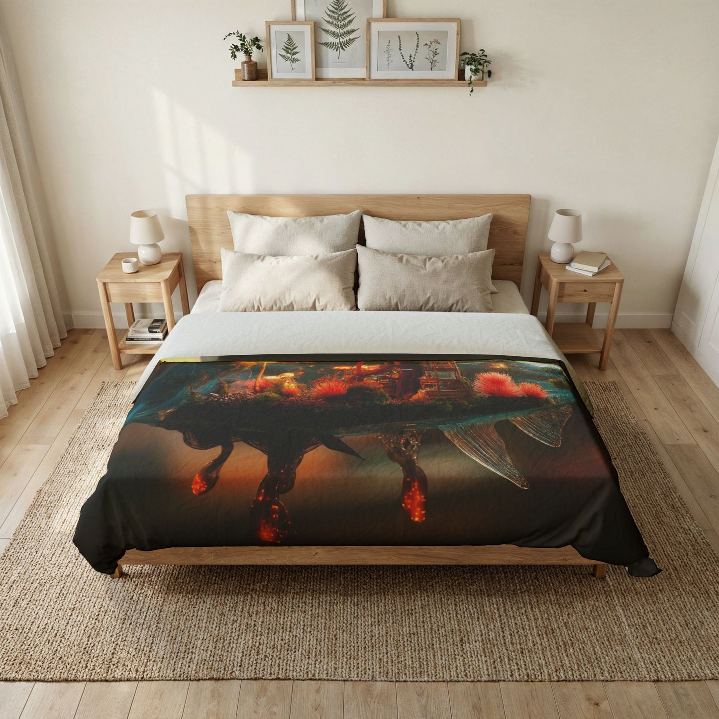 Forest Within Fish Cotton Duvet Cover – Bioluminescent Underwater Sanctuary