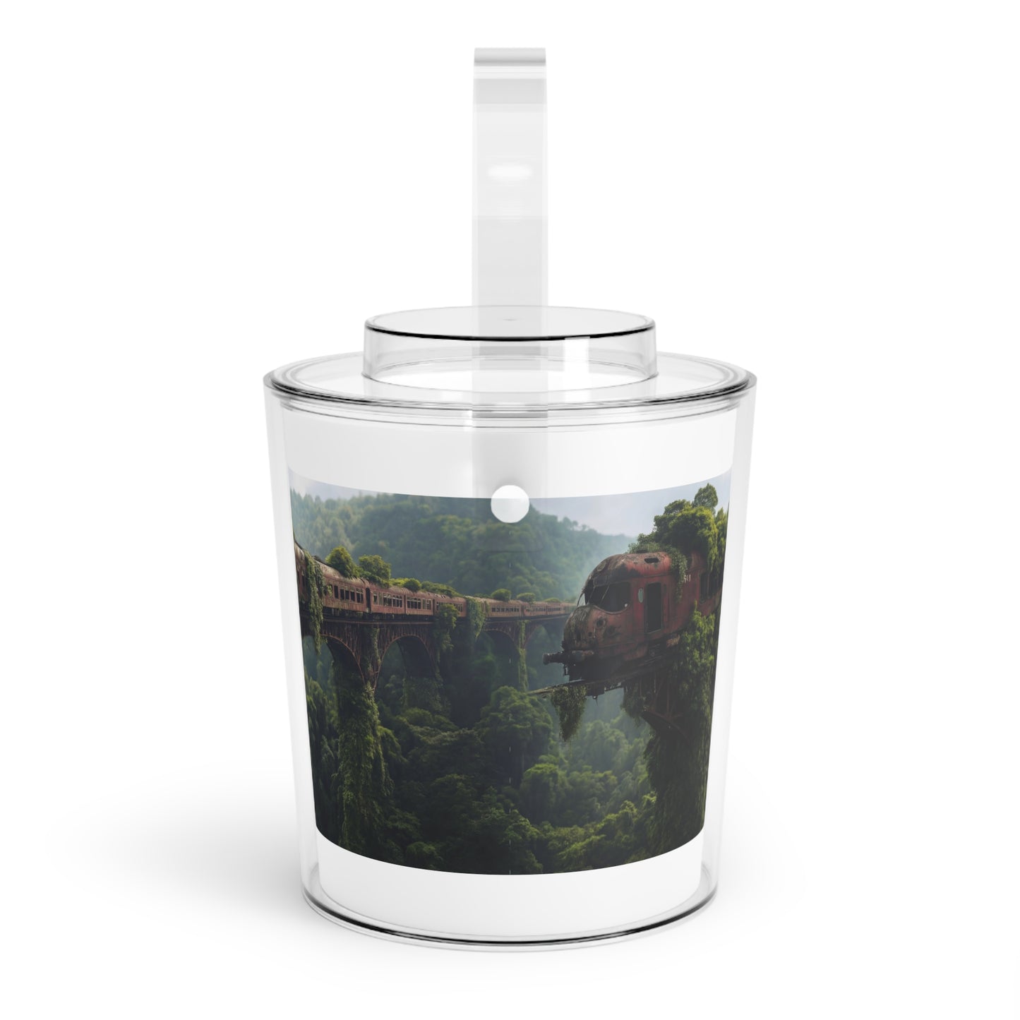 Abandoned Train Over Bridge Ice Bucket with Tongs – Verdant Ruin Dreamscape