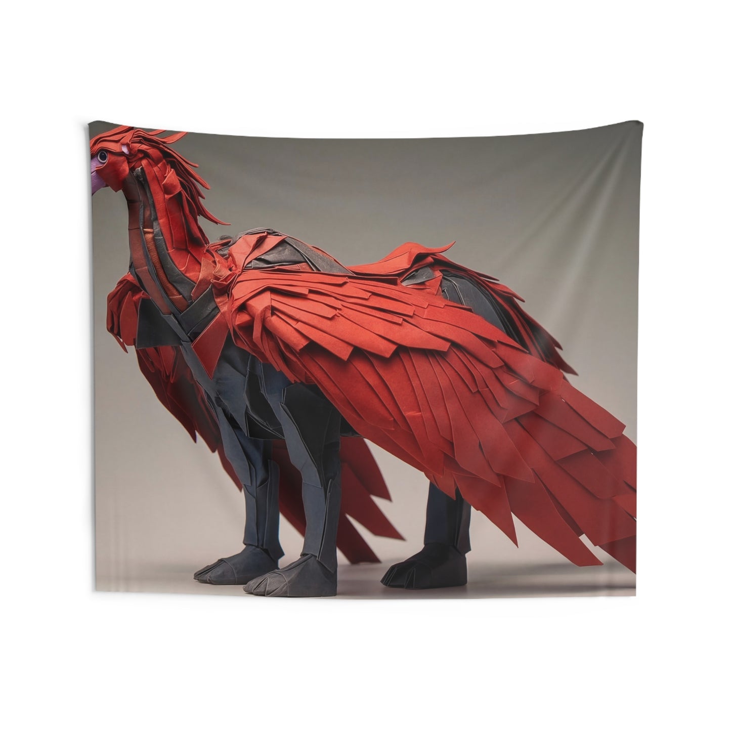 Paper Phoenix Wall Tapestry – Crimson Winged Sentinel