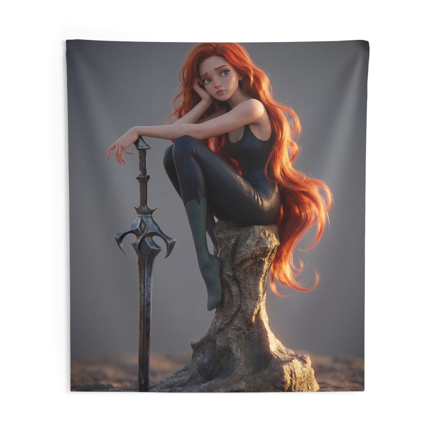 Red-Haired Sentinel Wall Tapestry – Sunset Resting on Ancient Stone