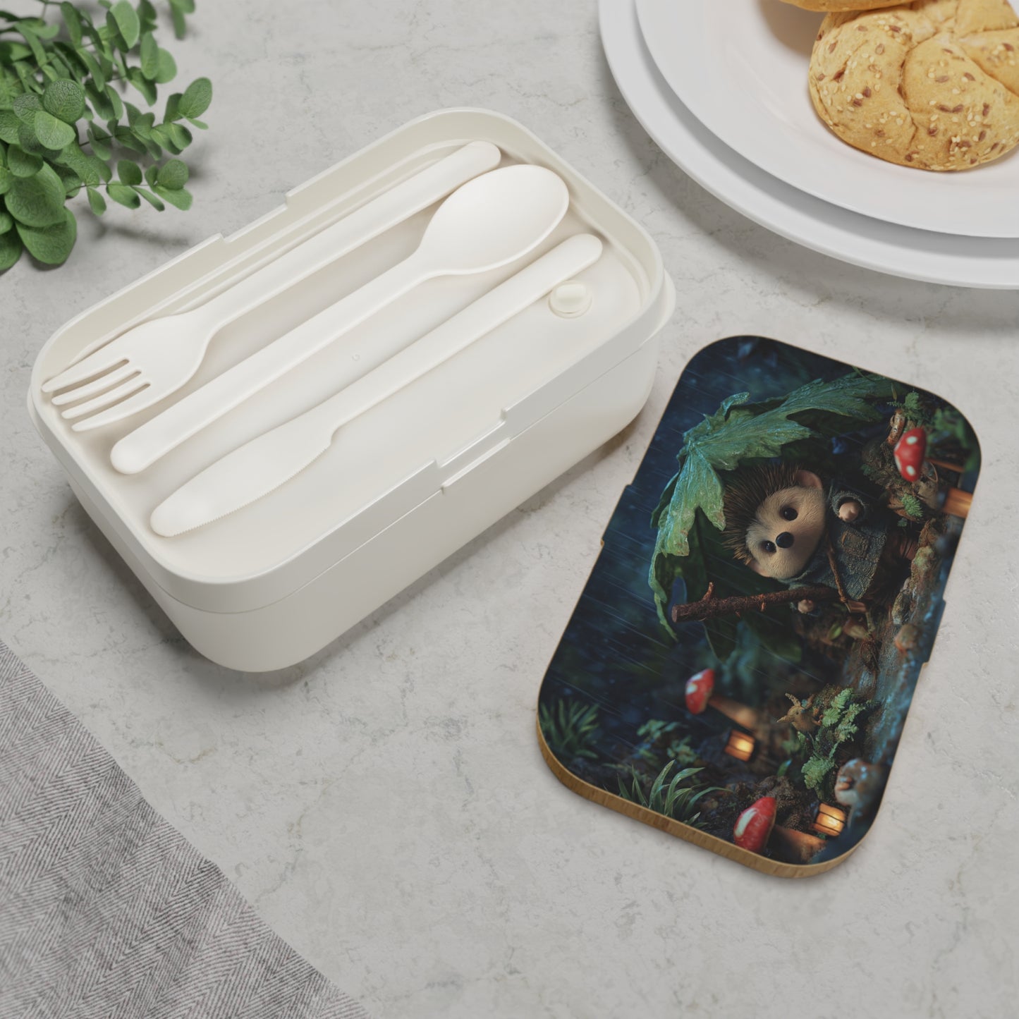 Rain-Slicked Hedgehog Bento Lunch Box – Forest Guardian in a Storm