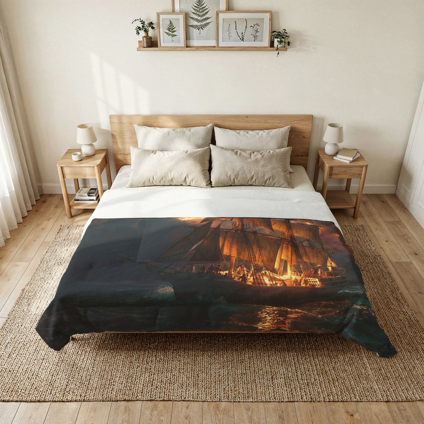 Golden Horizon Tall Ship Comforter – Starlit Voyage at Dawn or Dusk