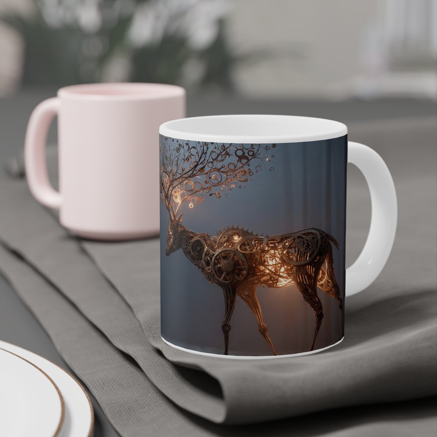 Clockwork Stag Ceramic Mugs (11oz\15oz\20oz) – Luminescent Forest Sentinel
