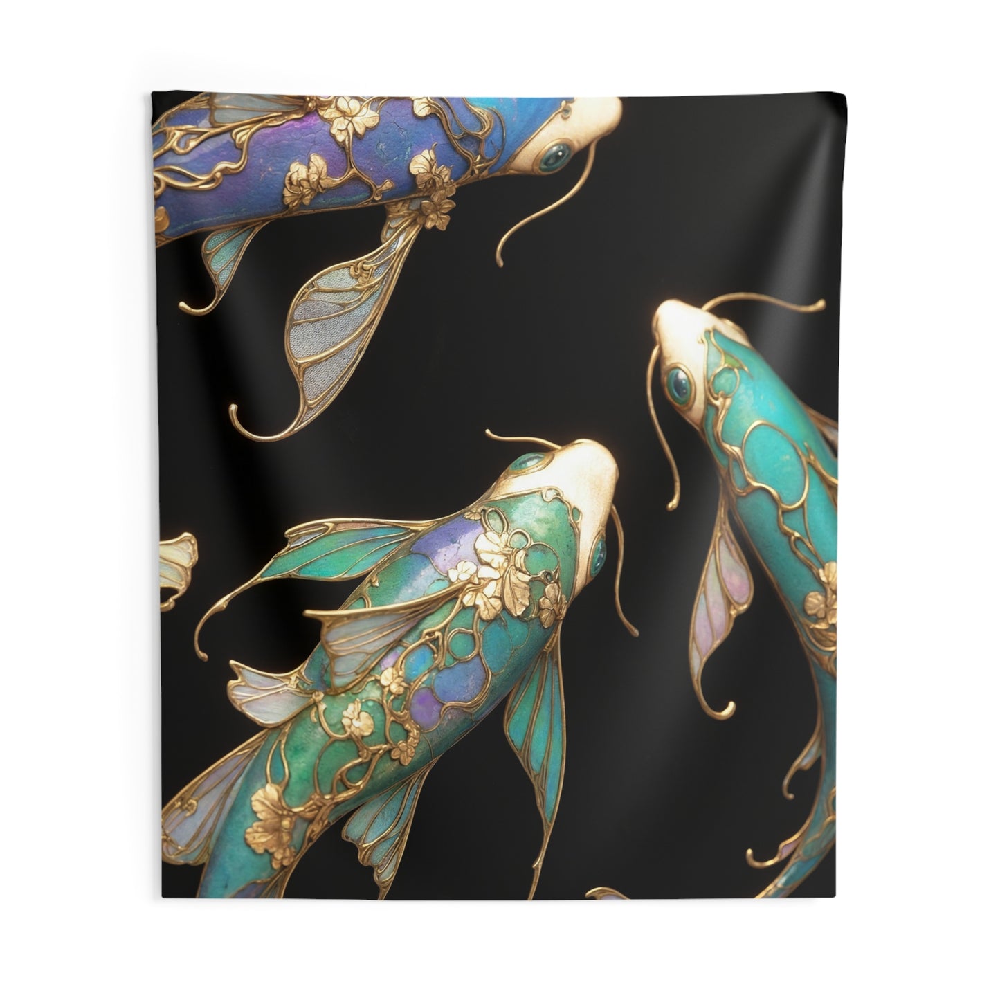 Art Nouveau Koi Indoor Wall Tapestries – Liquid Gold and Azure Dreamscape