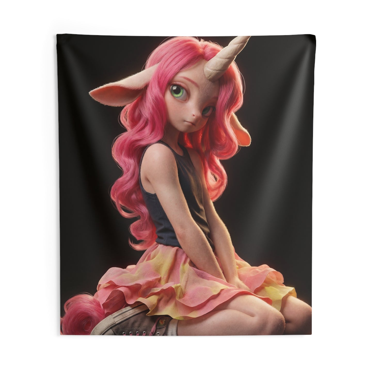 Pink Unicorn Girl Indoor Wall Tapestries – Soft Glow Fantasy Portrait