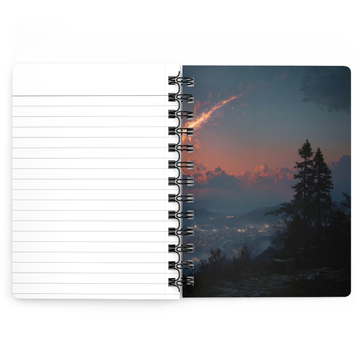 Celestial Firefall Spiral Bound Journal – Twilight Meteors Over Mountain Vale