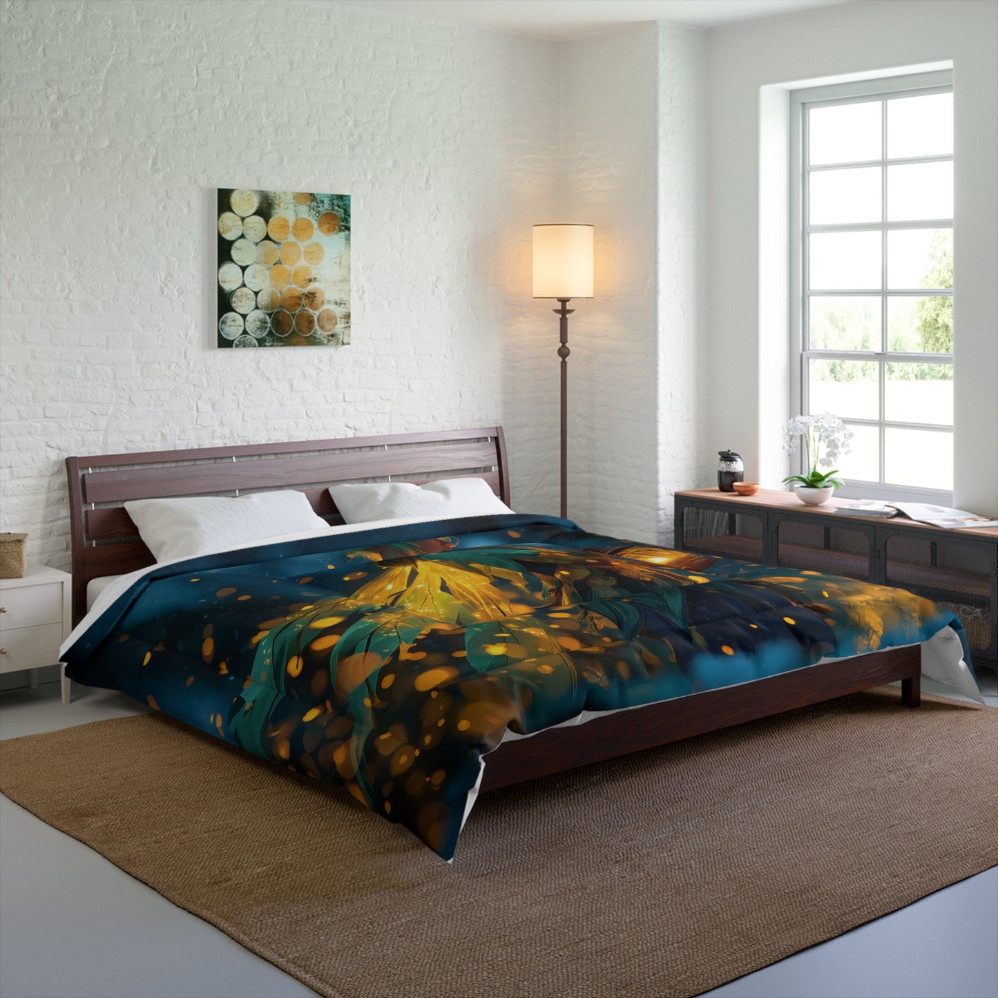 Forest Sentinel Comforter – Amber Lantern Glow in the Twilight Woods