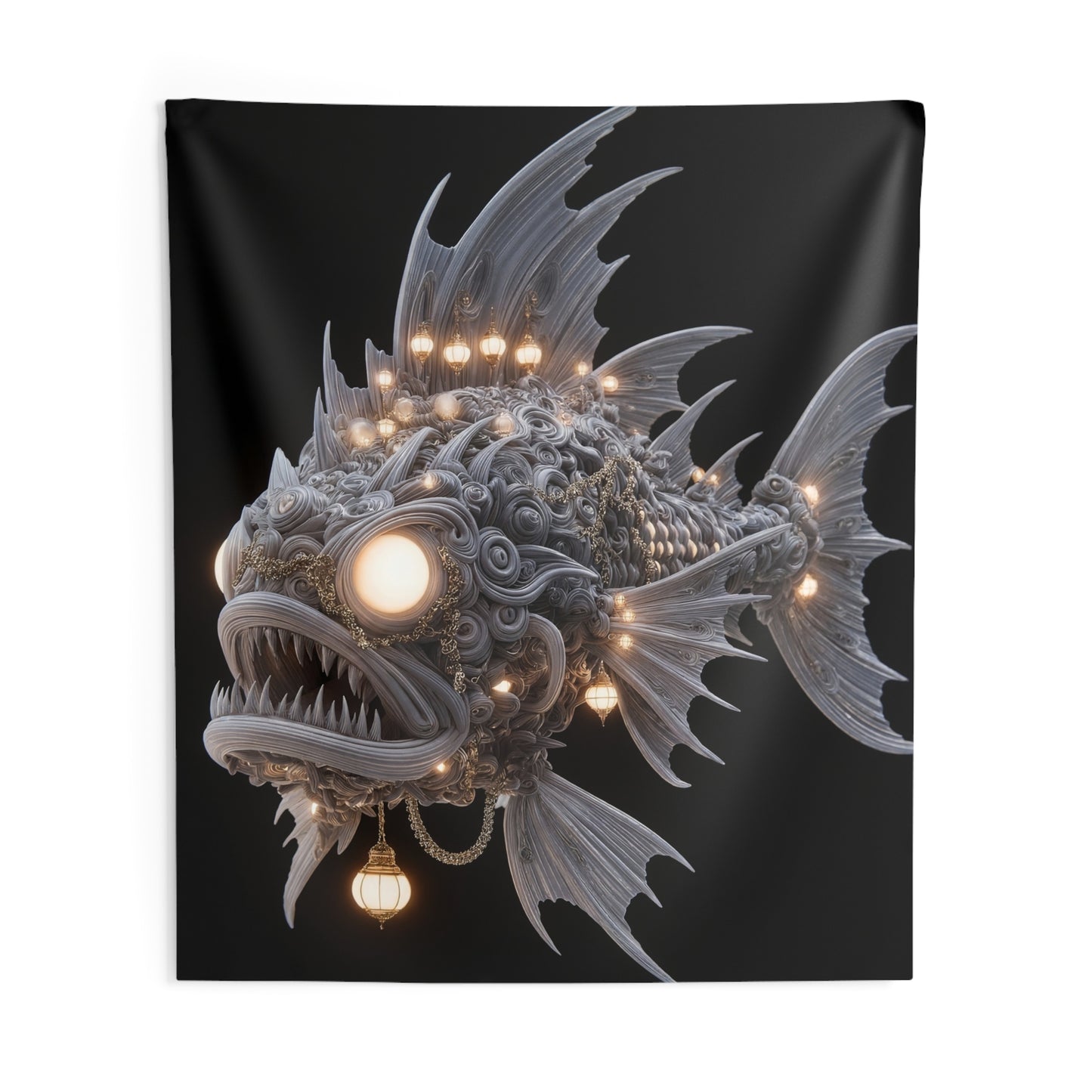 Luminescent Deep-Sea Leviathan Tapestry – Gilded Lanterns in Abyssal Depths