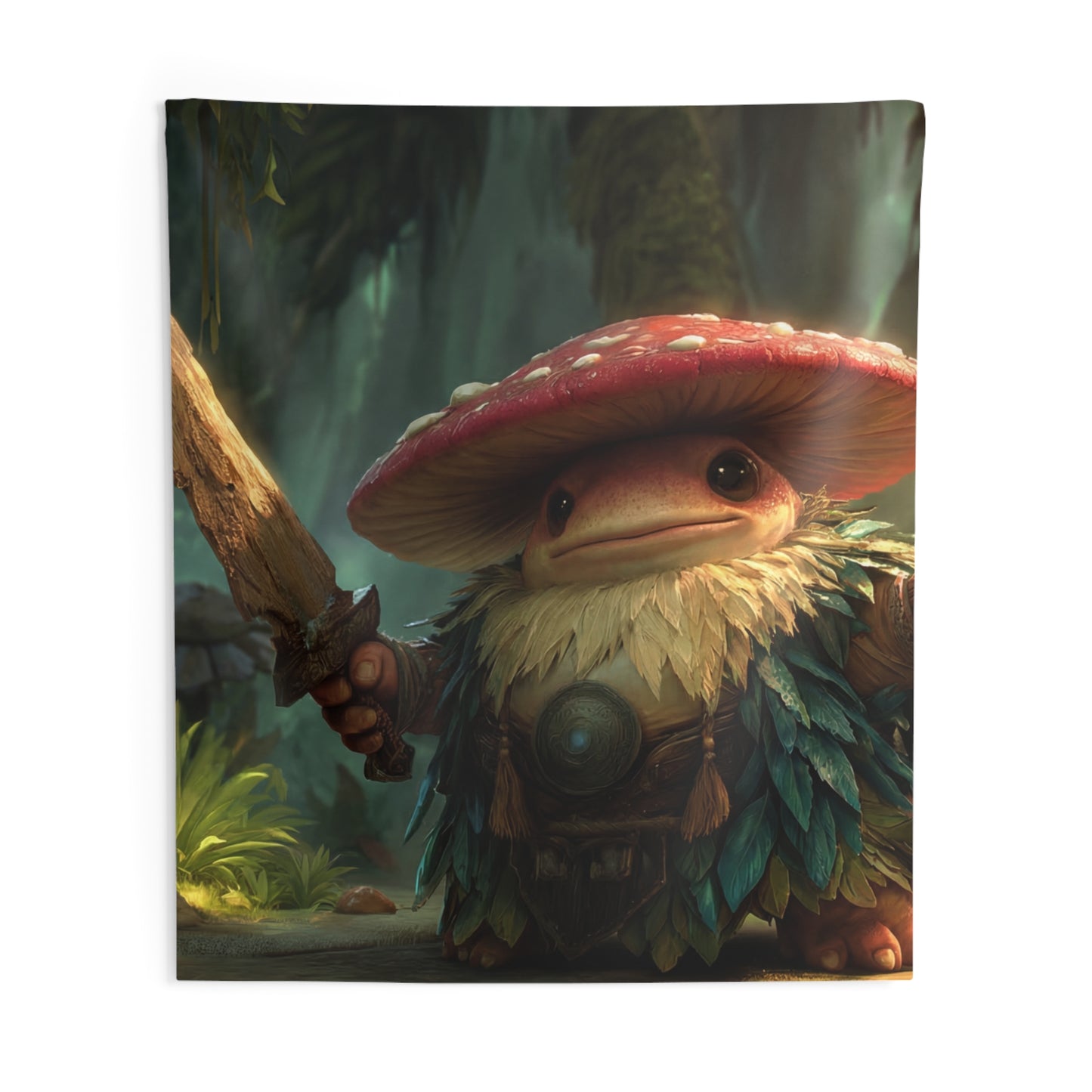 Mushroom Knight Indoor Wall Tapestries – Sunlit Jungle Sentinel