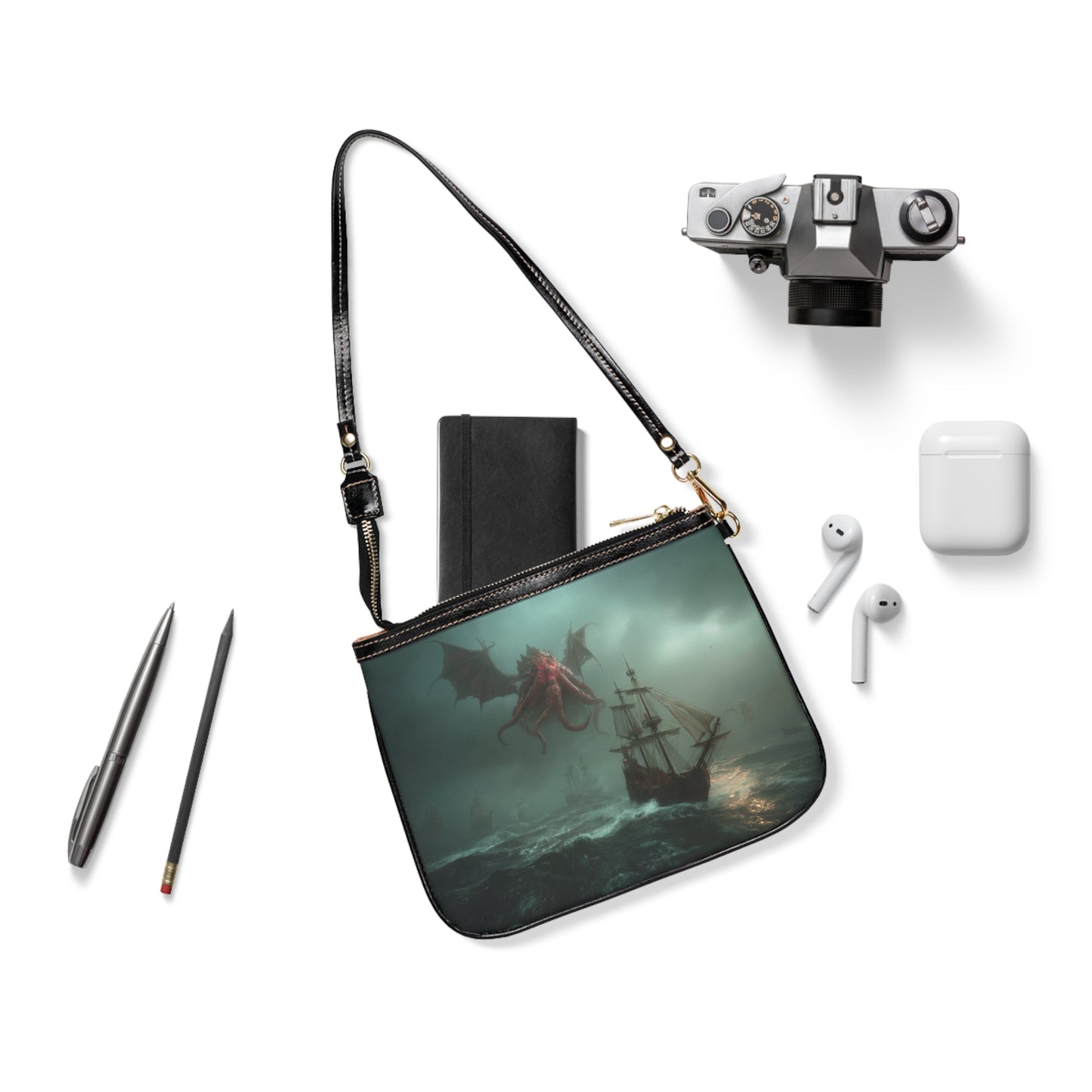 Leviathan’s Wrath Small Shoulder Bag – Storm-Swept Seascape with Winged Kraken