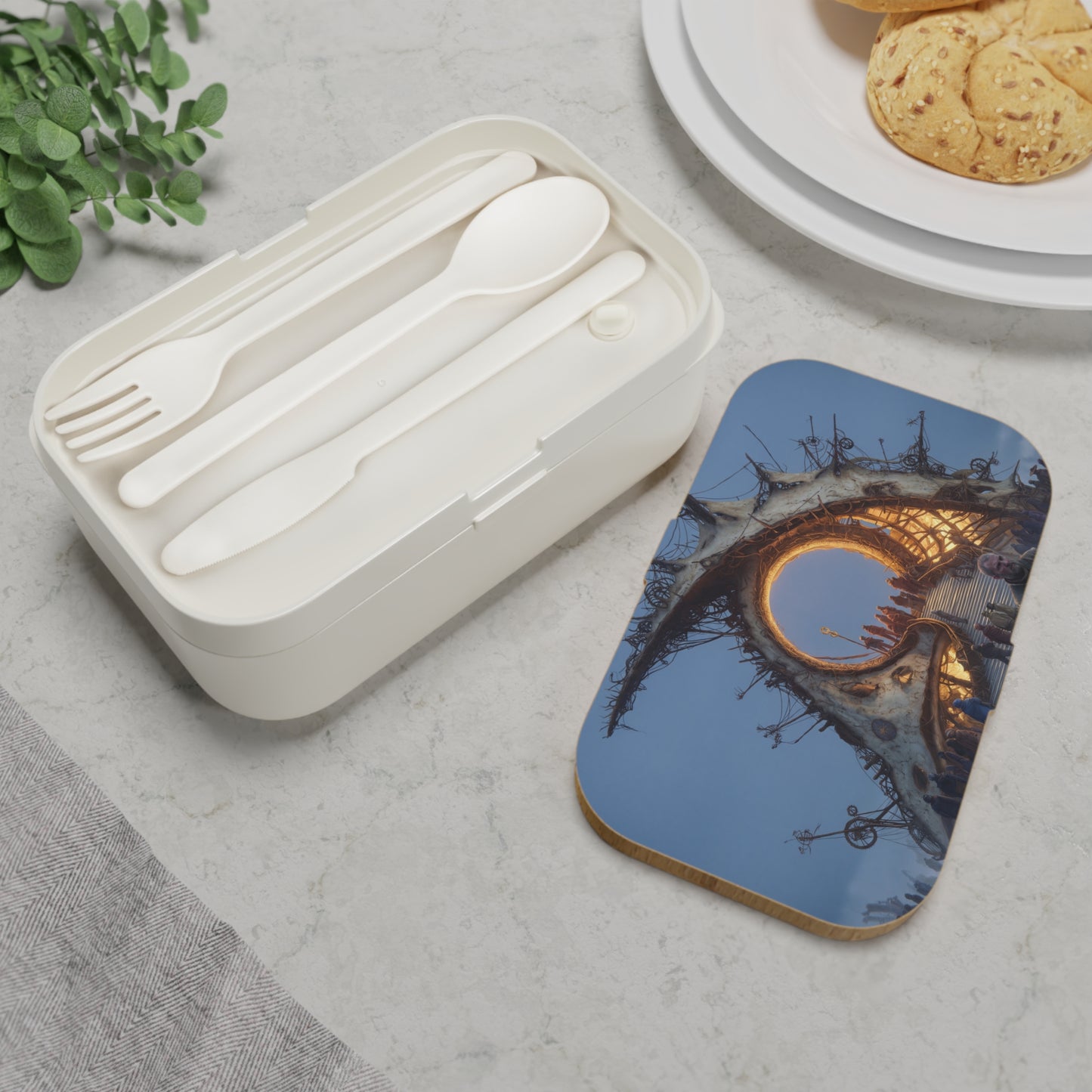 Celestial Threshold Bento Lunch Box – Woven Light Portal in Frost