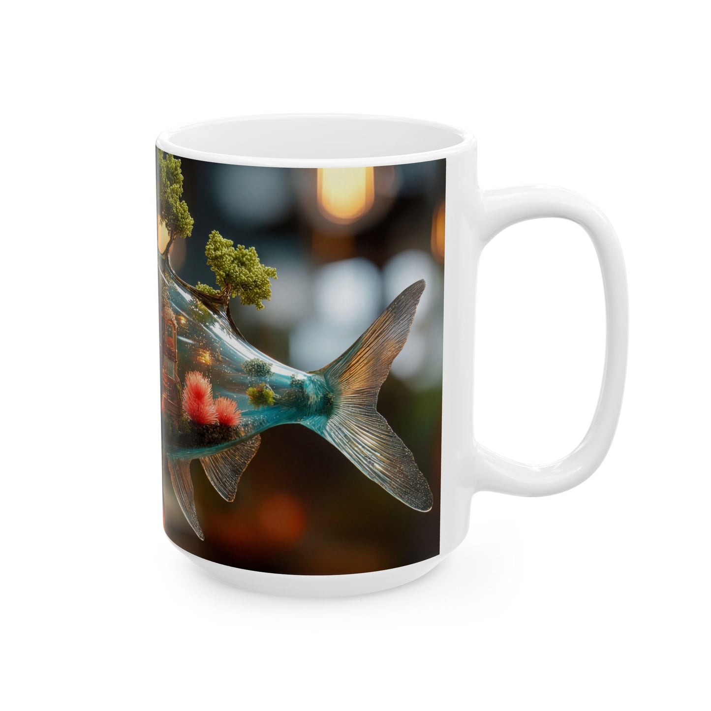 Forest Within Fish Ceramic Mug – Bioluminescent Underwater Sanctuary