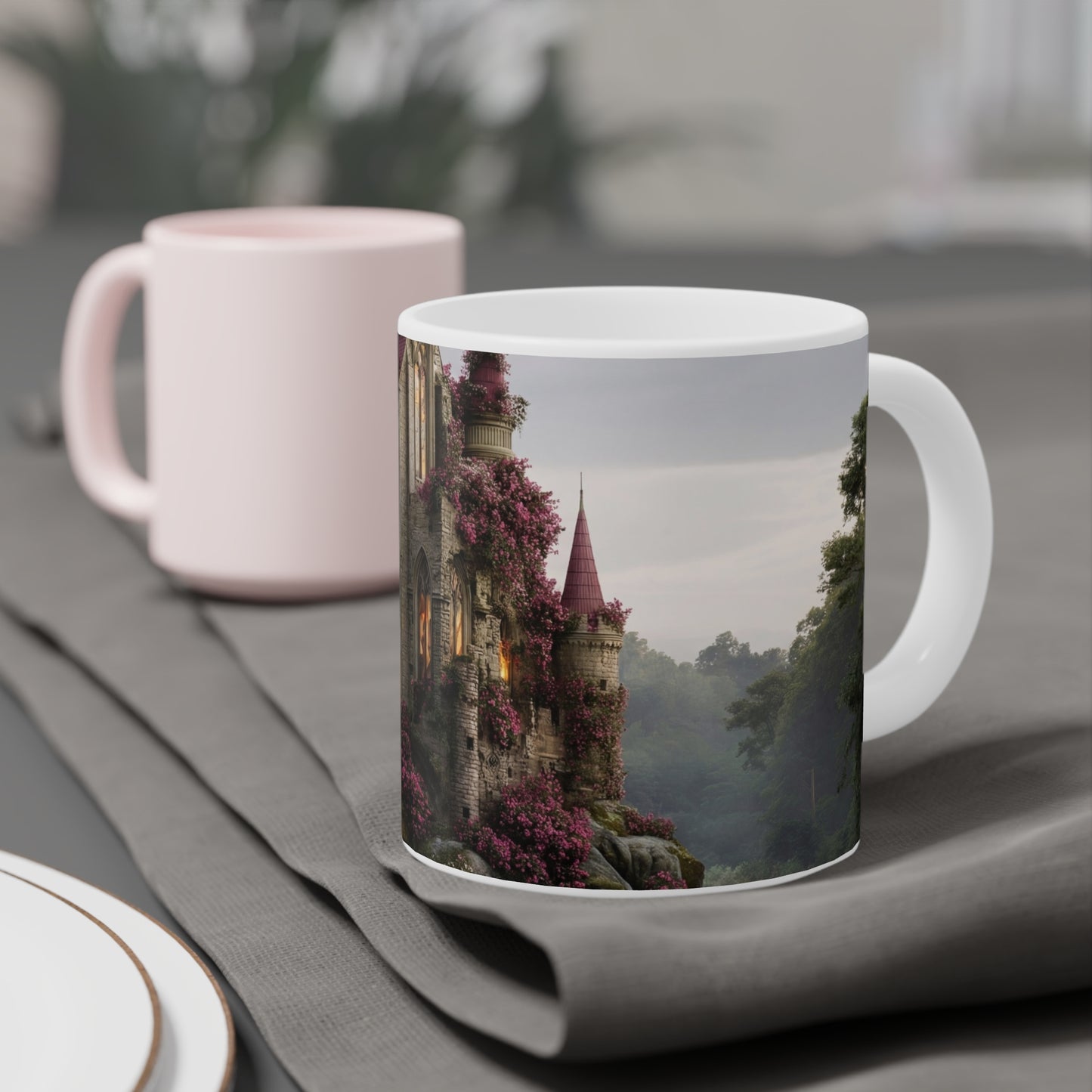 Rose-Wreathed Castle Ceramic Mugs (11oz\15oz\20oz) – Twilight Sanctuary