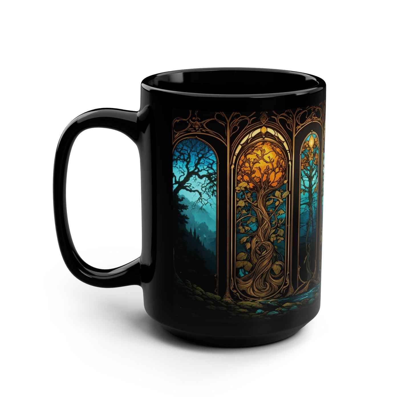 Gothic Tree Stained Glass Mug - Art Nouveau Fantasy Design