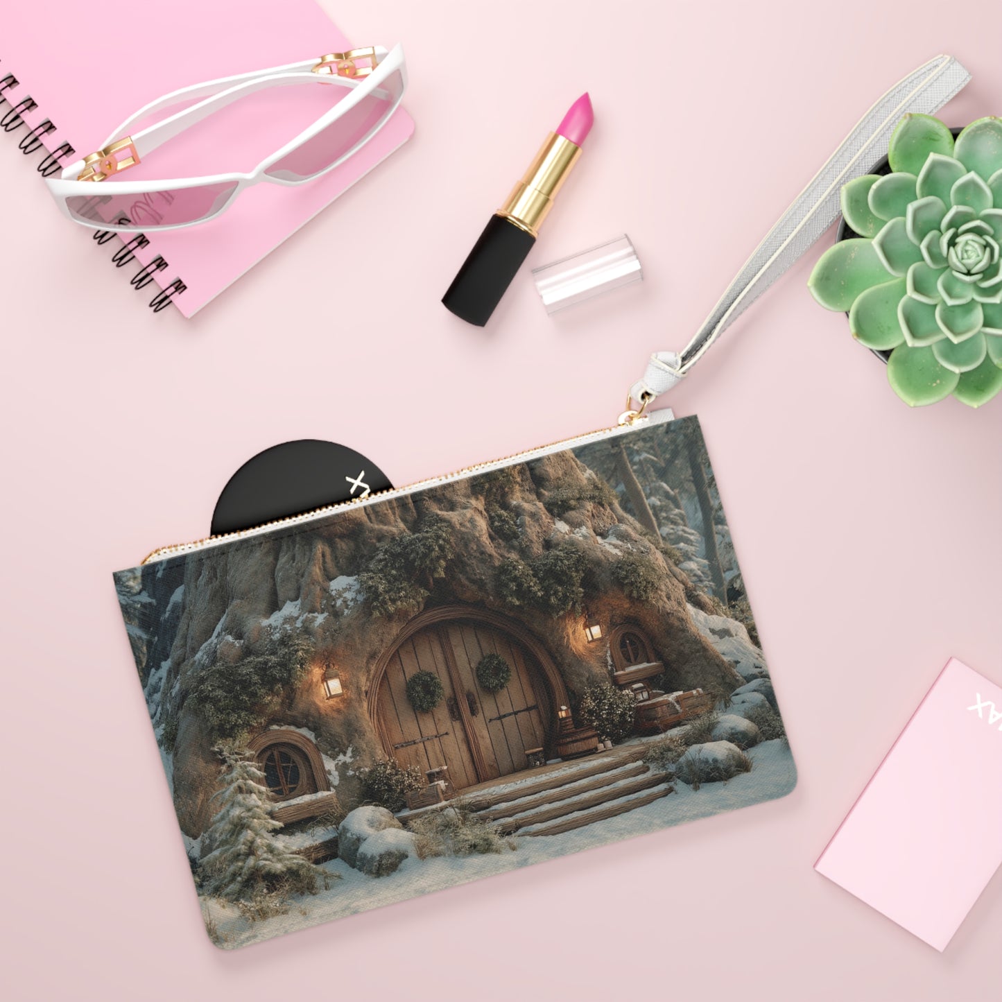 Winter Hollow Treehouse Clutch Bag – Snow-Dusted Secret Doorway
