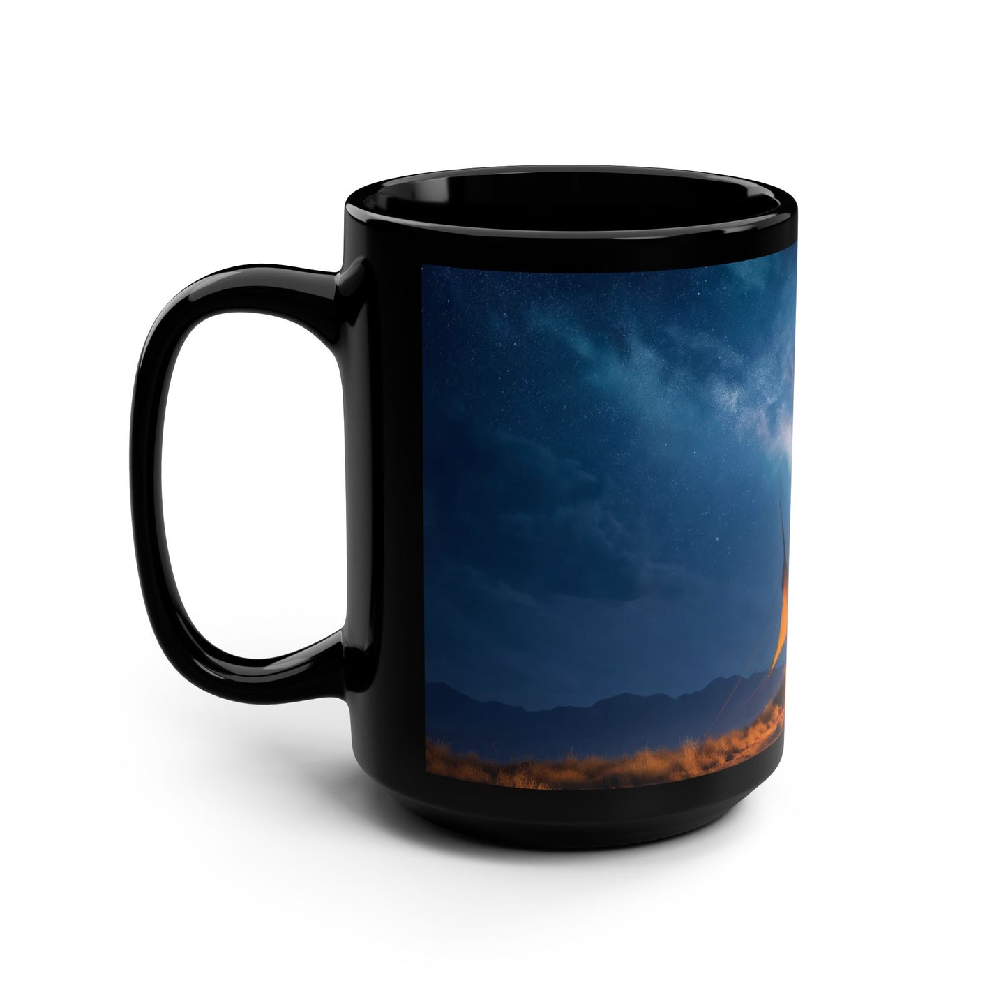 Starlit Canvas Tent Mug, 15oz – Milky Way Warmth on a Black Drinkware