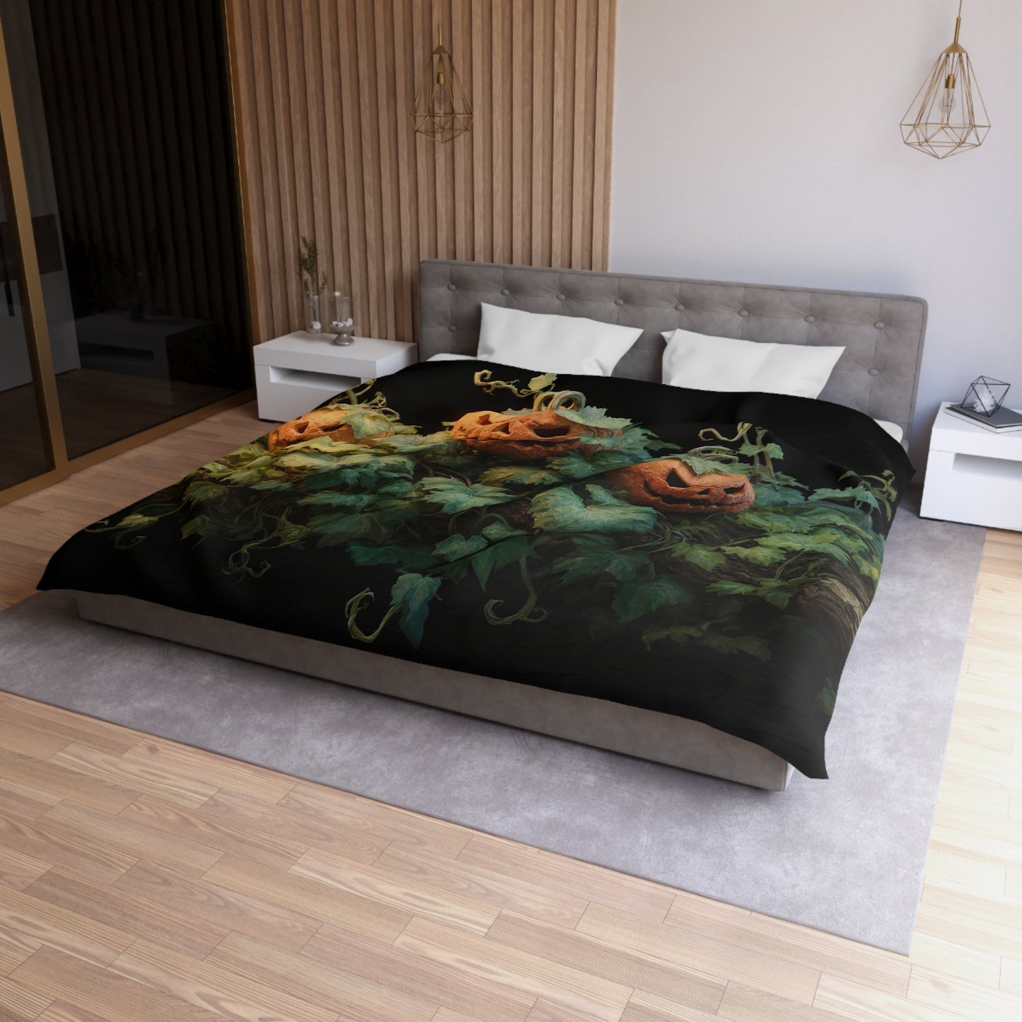 Whispering Jack-o’-Lanterns Microfiber Duvet Cover – Autumn’s Secret Glow