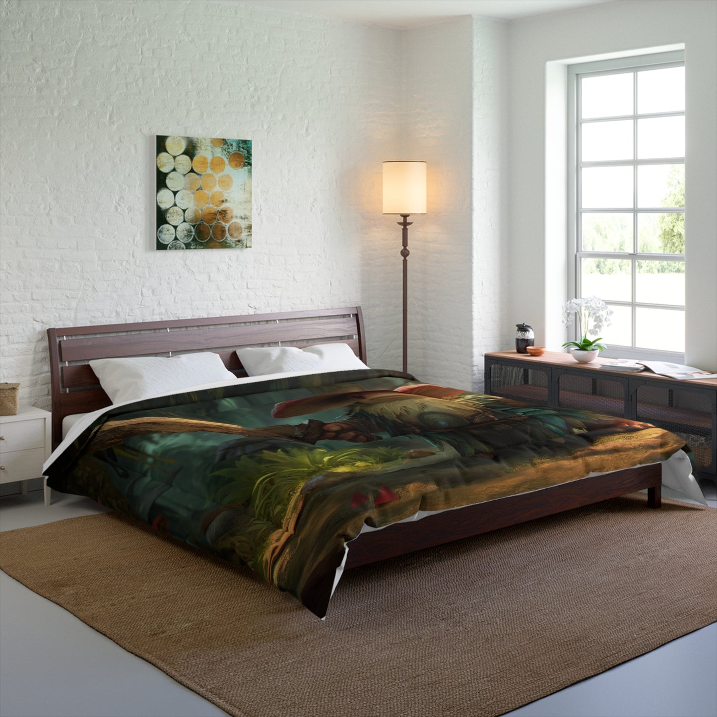 Mushroom Guardian Comforter – Forest Sentinel Adventure Bedding