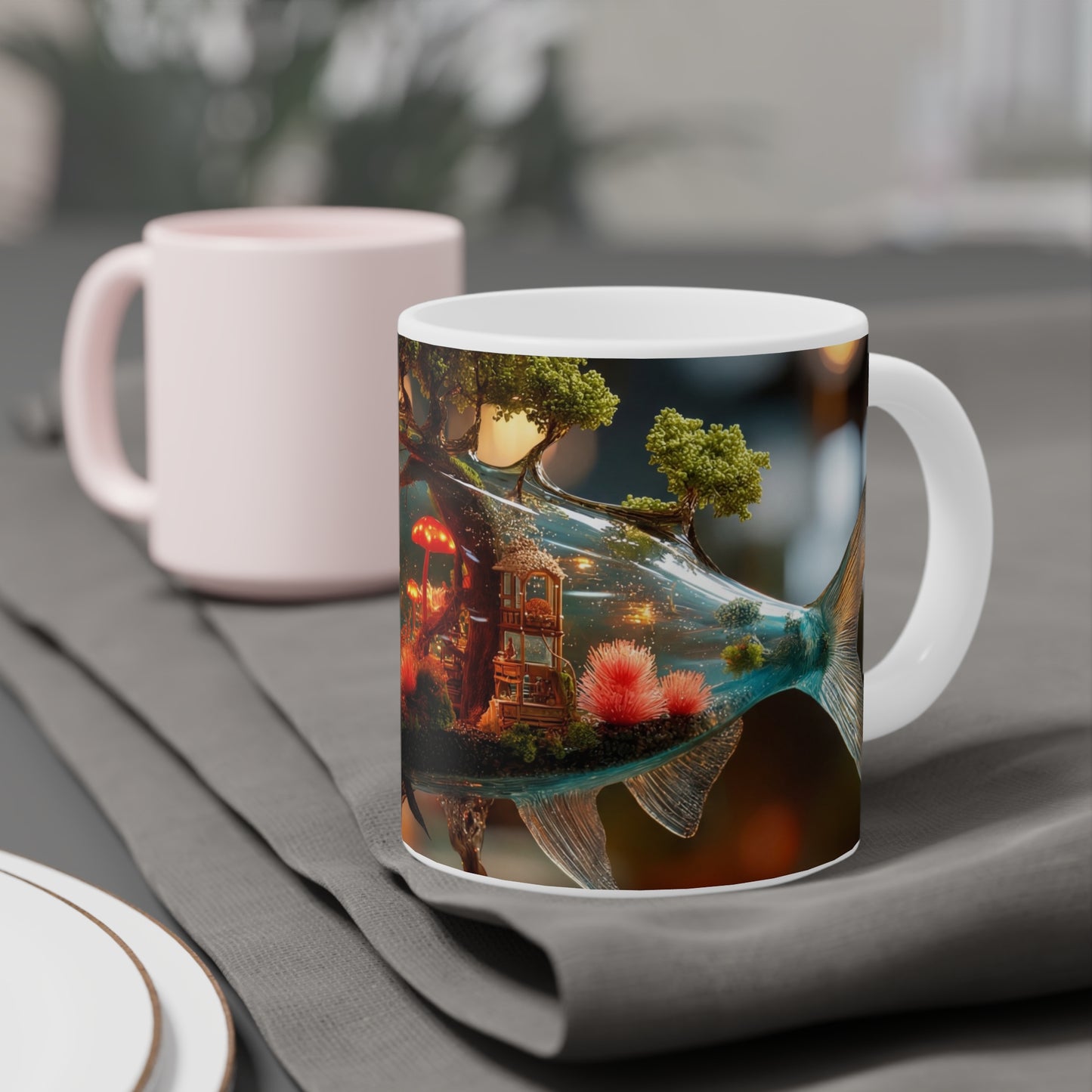 Forest Within Fish Ceramic Mugs (11oz\15oz\20oz) – Bioluminescent Sanctuary
