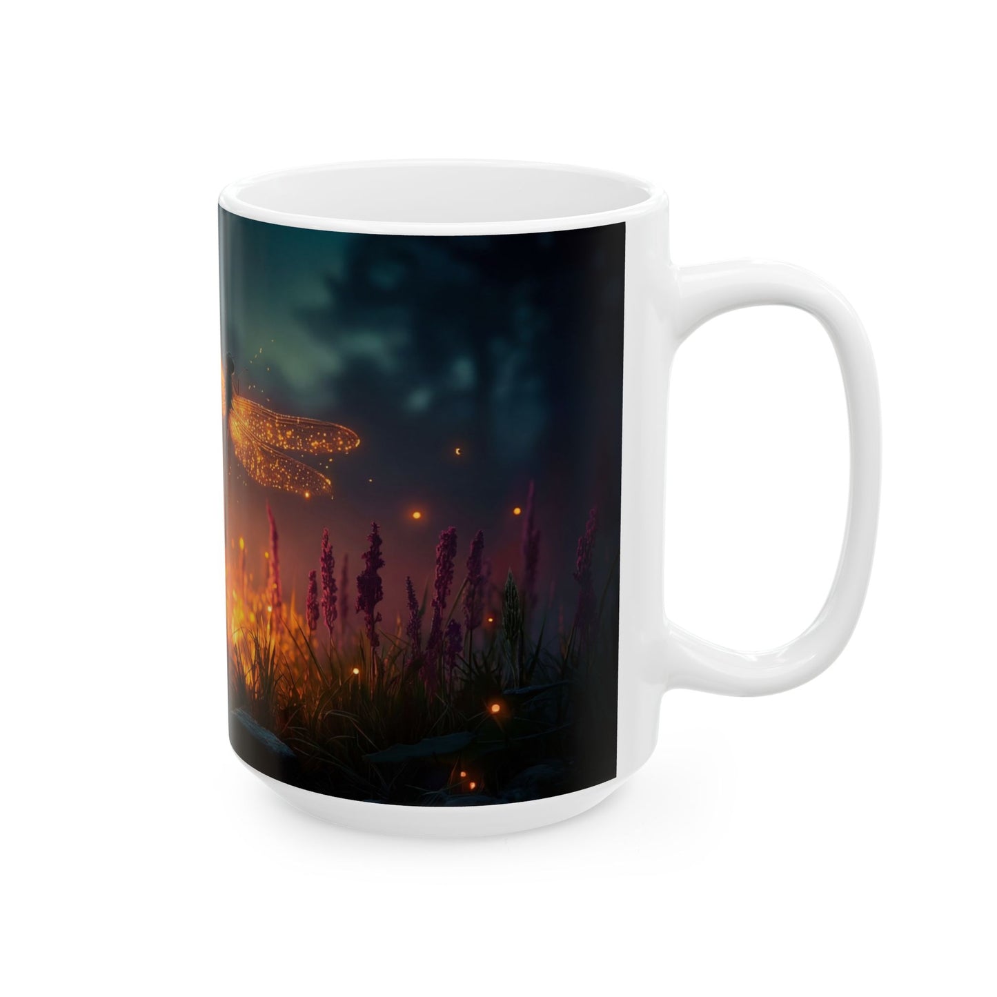 Glowing Dragonfly Ceramic Mug – Twilight Meadow Dreamscape