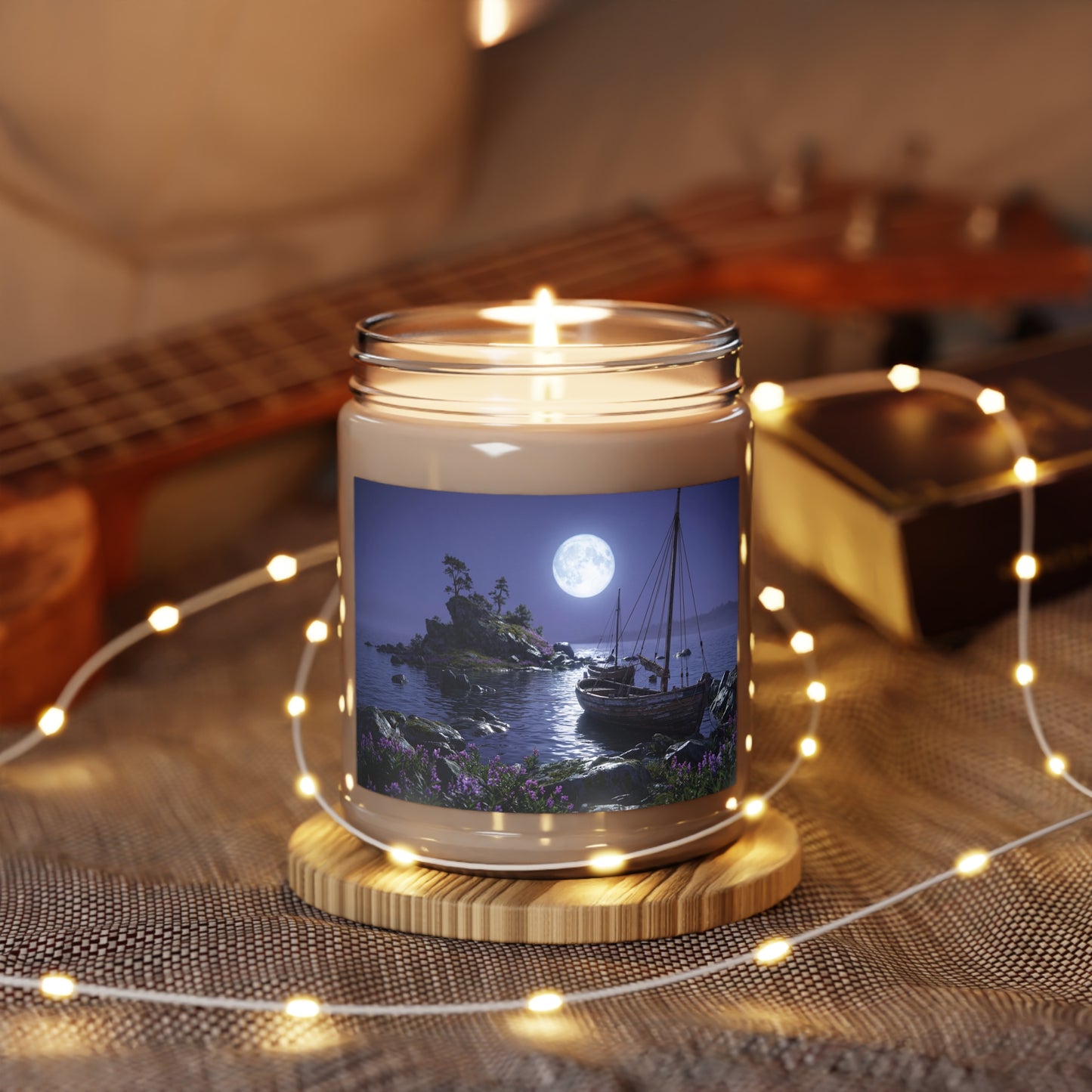 Moonlit Harbor Scented Soy Candles with White Lid, 9oz – Salt-Kissed Twilight Serenity