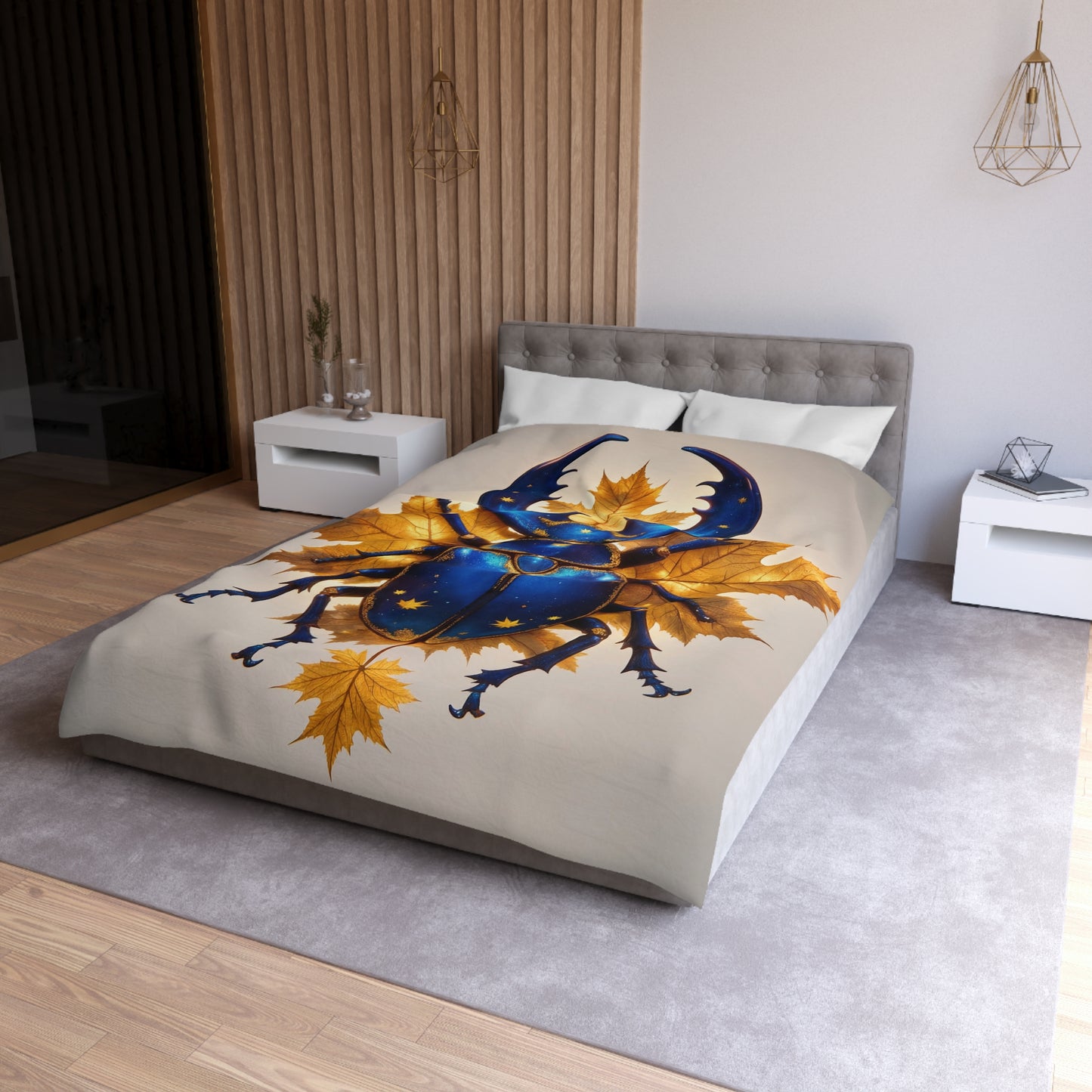 Celestial Beetle Microfiber Duvet Cover – Night Sky Amidst Autumn Leaves