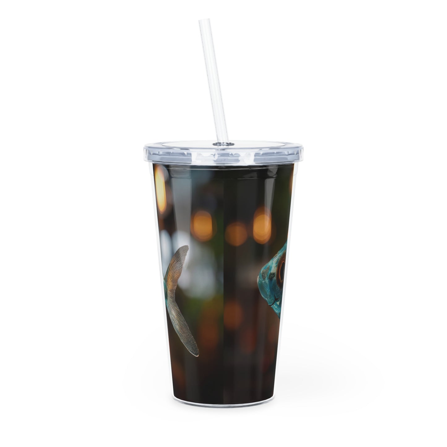 Forest Within Fish Plastic Tumbler with Straw – Bioluminescent Oasis in Motion