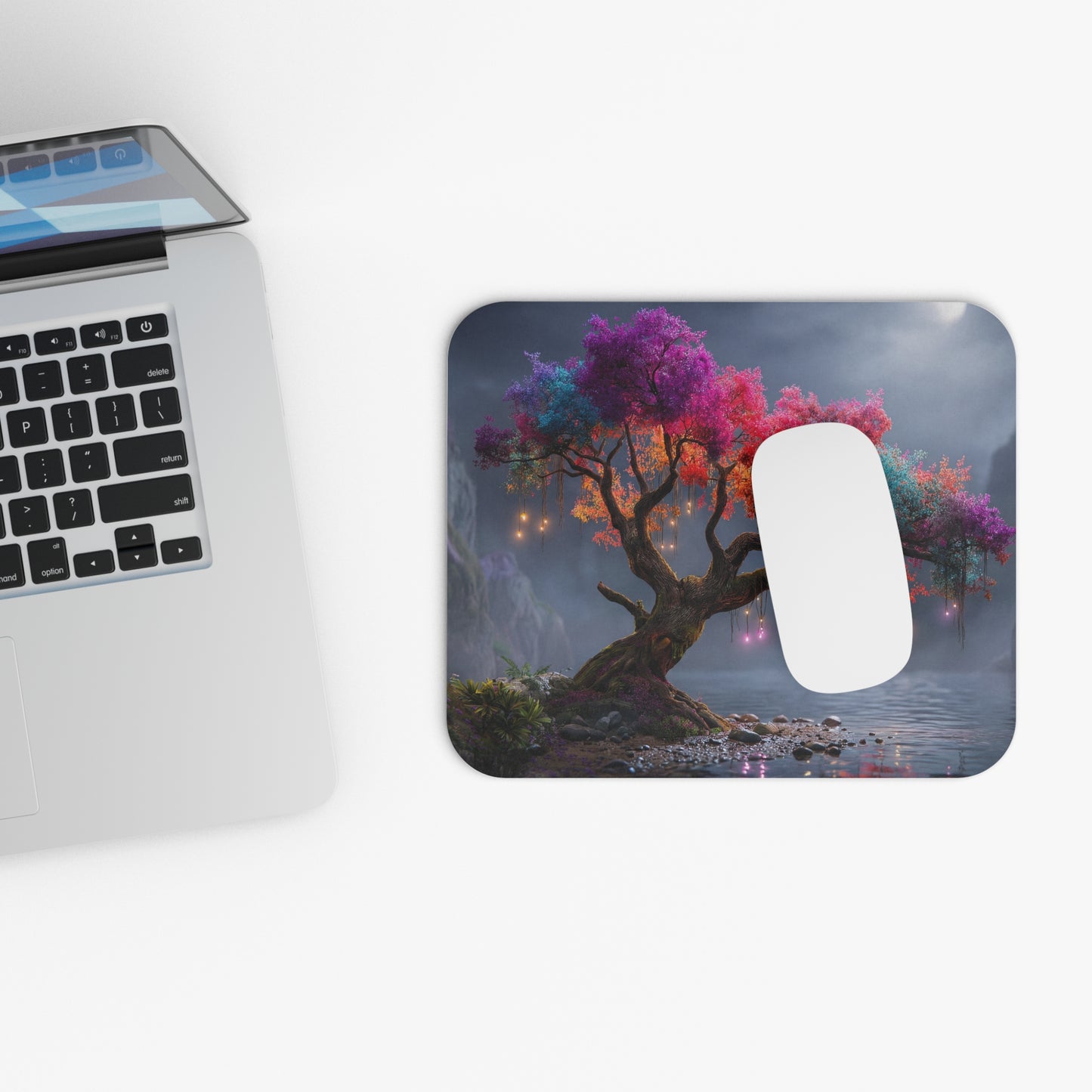 Chromatic Grove Mouse Pad (Rectangle) – Moonlit Tree of Shifting Visions