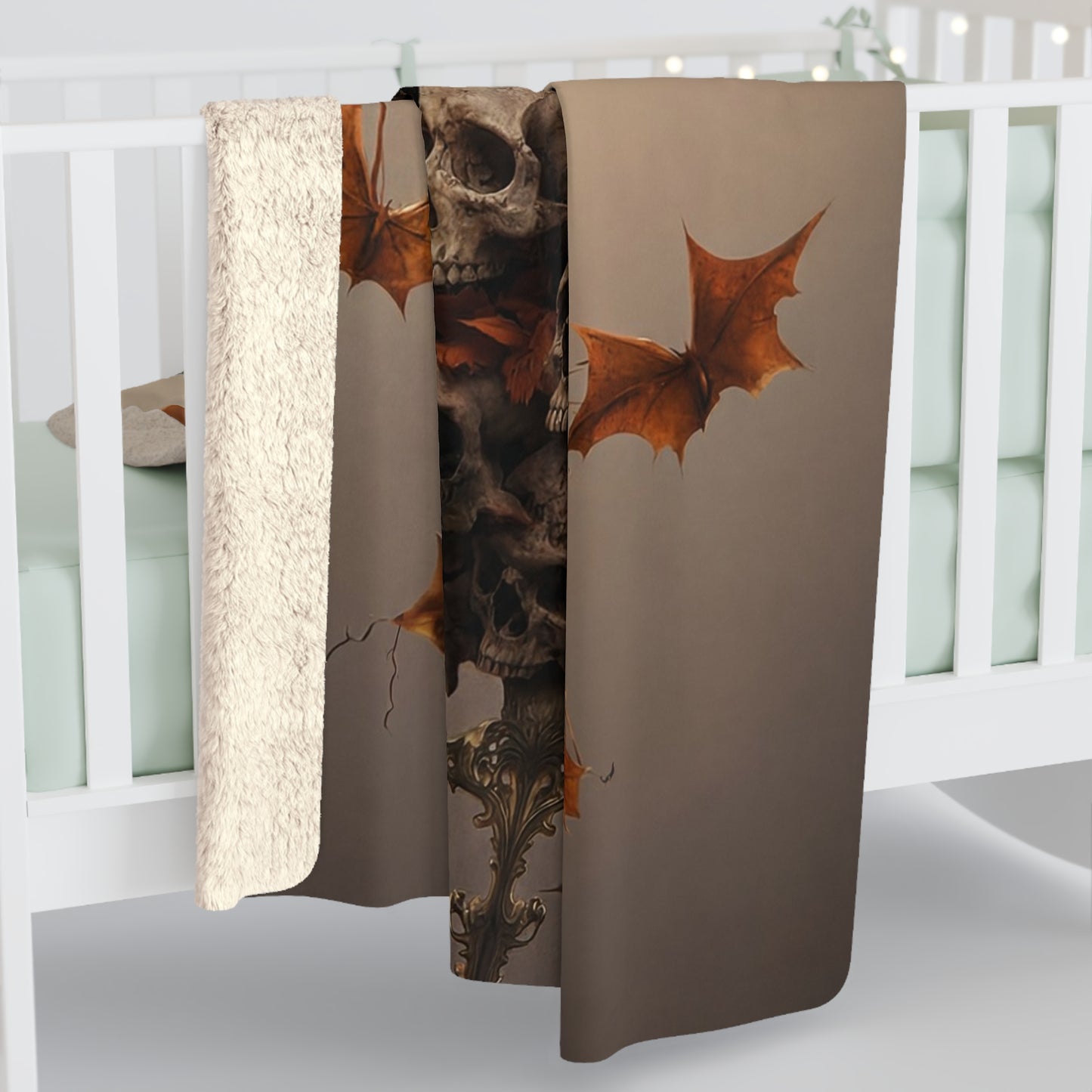Winged Corgi Skeleton Throne Blanket – Gothic Guardian Sherpa Fleece Wrap