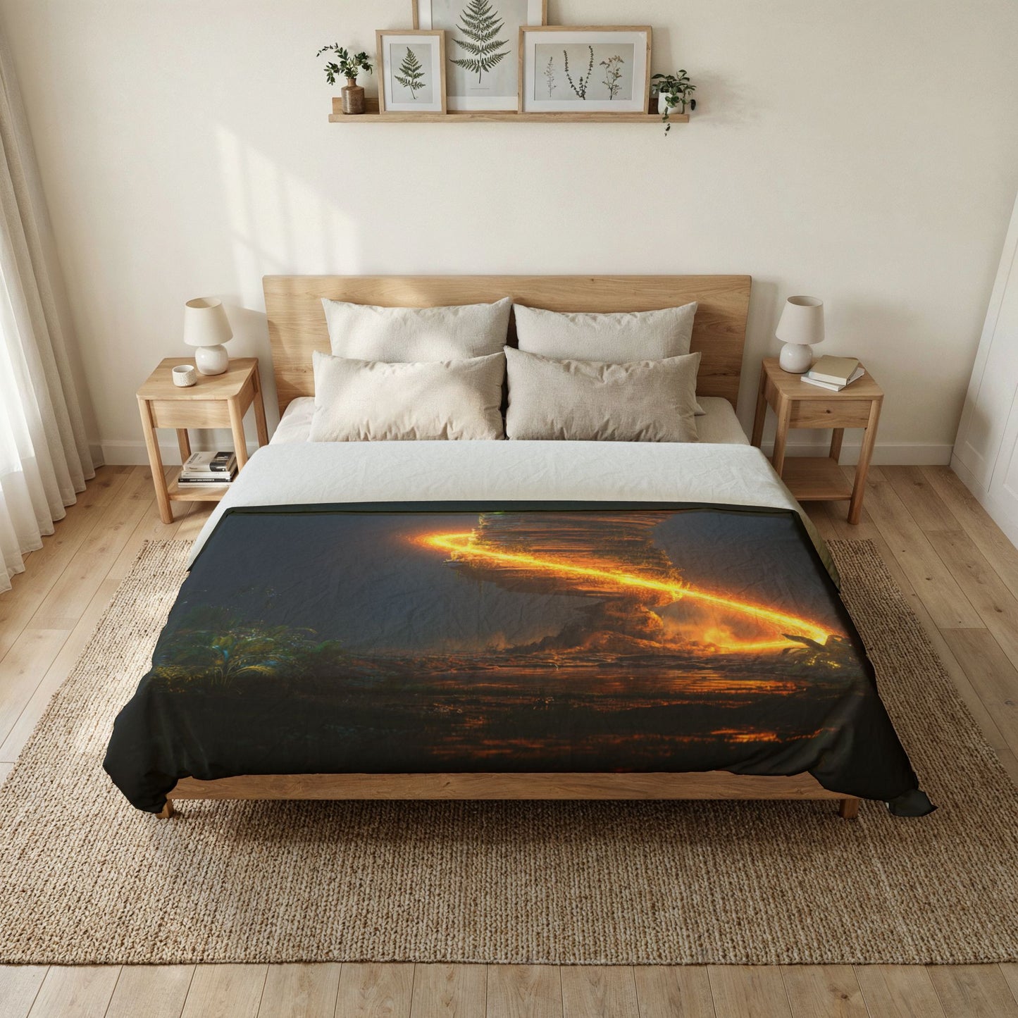 Floating Island Treehouse Duvet Cover – Golden Twilight Sanctuary