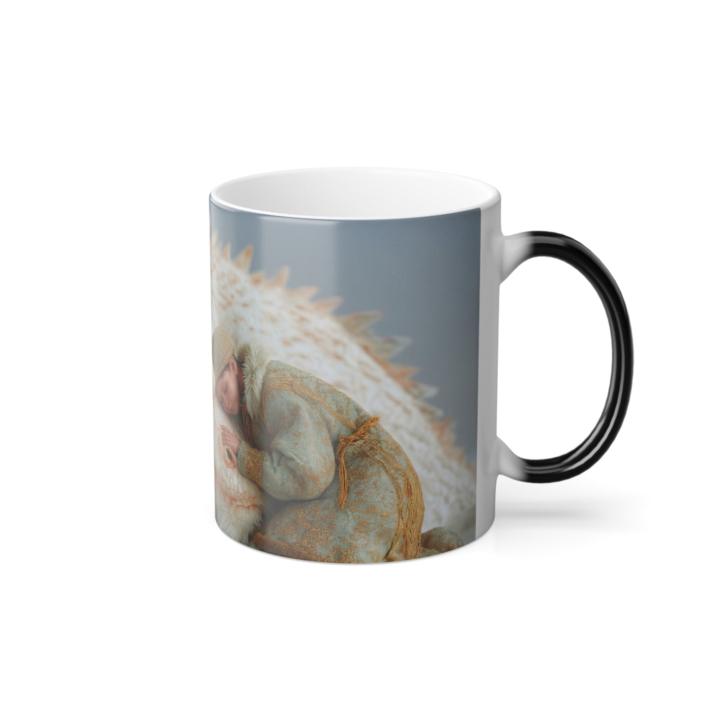 Slumbering Dragon & Child Color Morphing Mug, 11oz – Icy Blue and Cream Cozy Companion