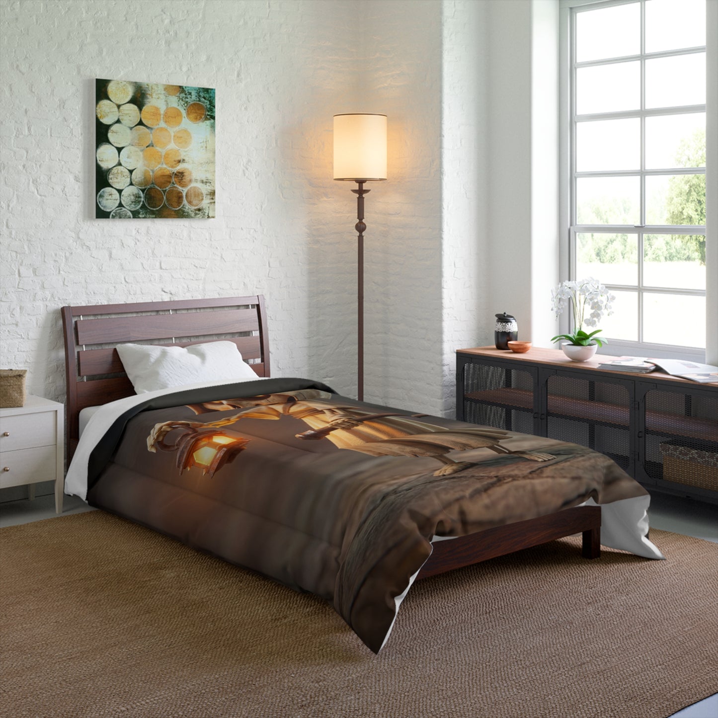 Lantern-Bearing Reaper Comforter – Warm Glow in the Shadowed Hour