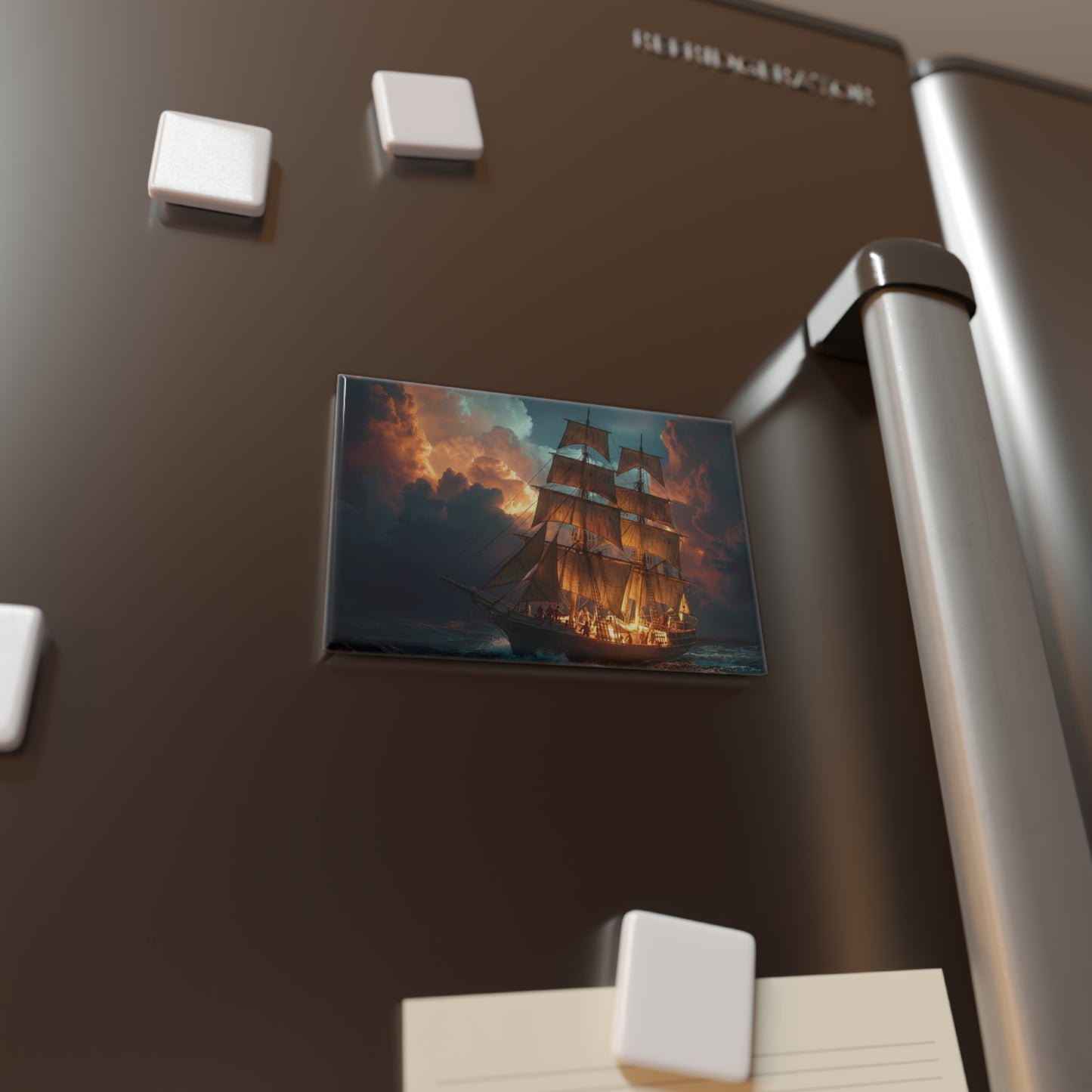 Dawnbound Galleon Button Magnet, Rectangle (1 & 10 pcs) – Amber Horizon Crossing