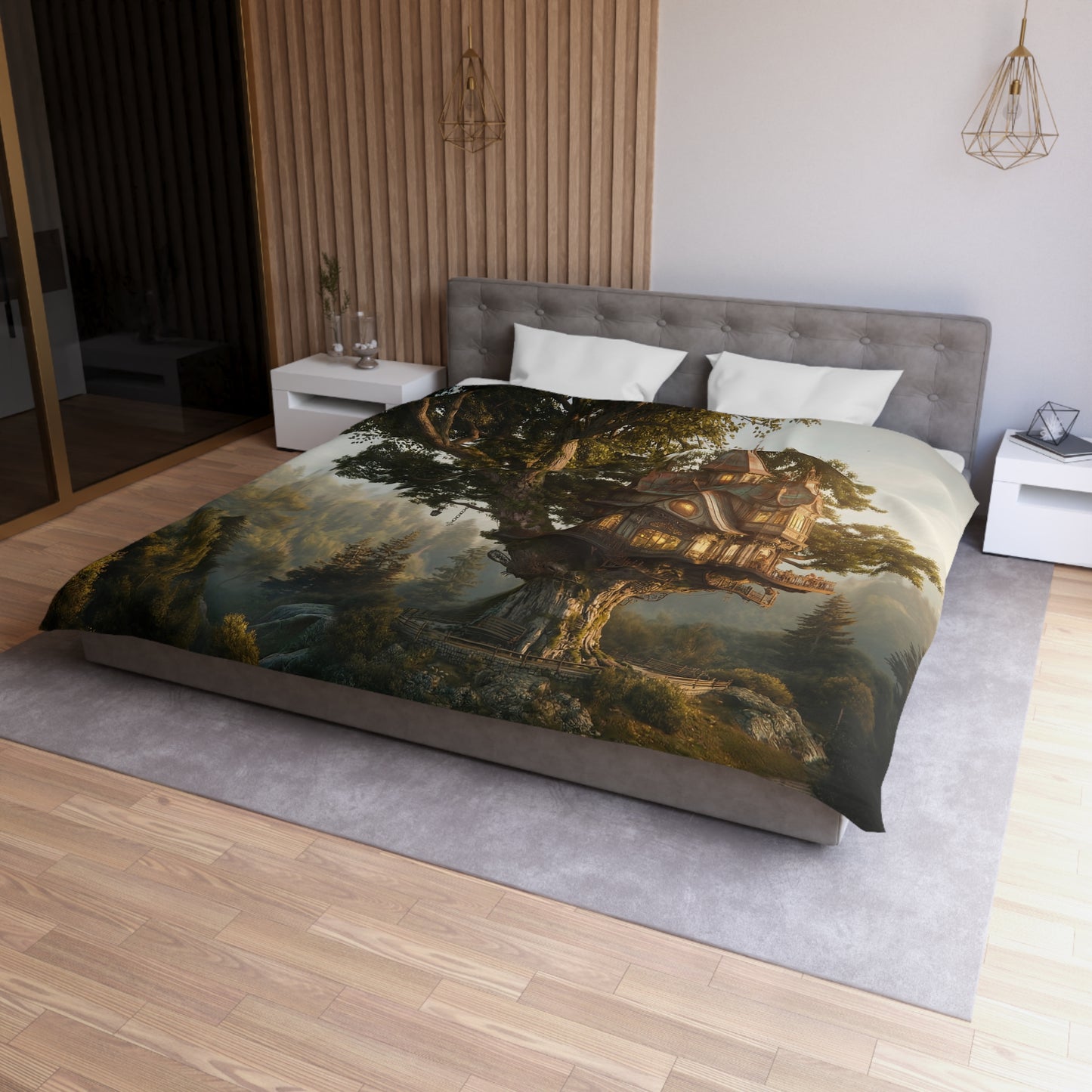 Treehouse Sentinel Microfiber Duvet Cover – Twilight Haven in the Ancient Grove