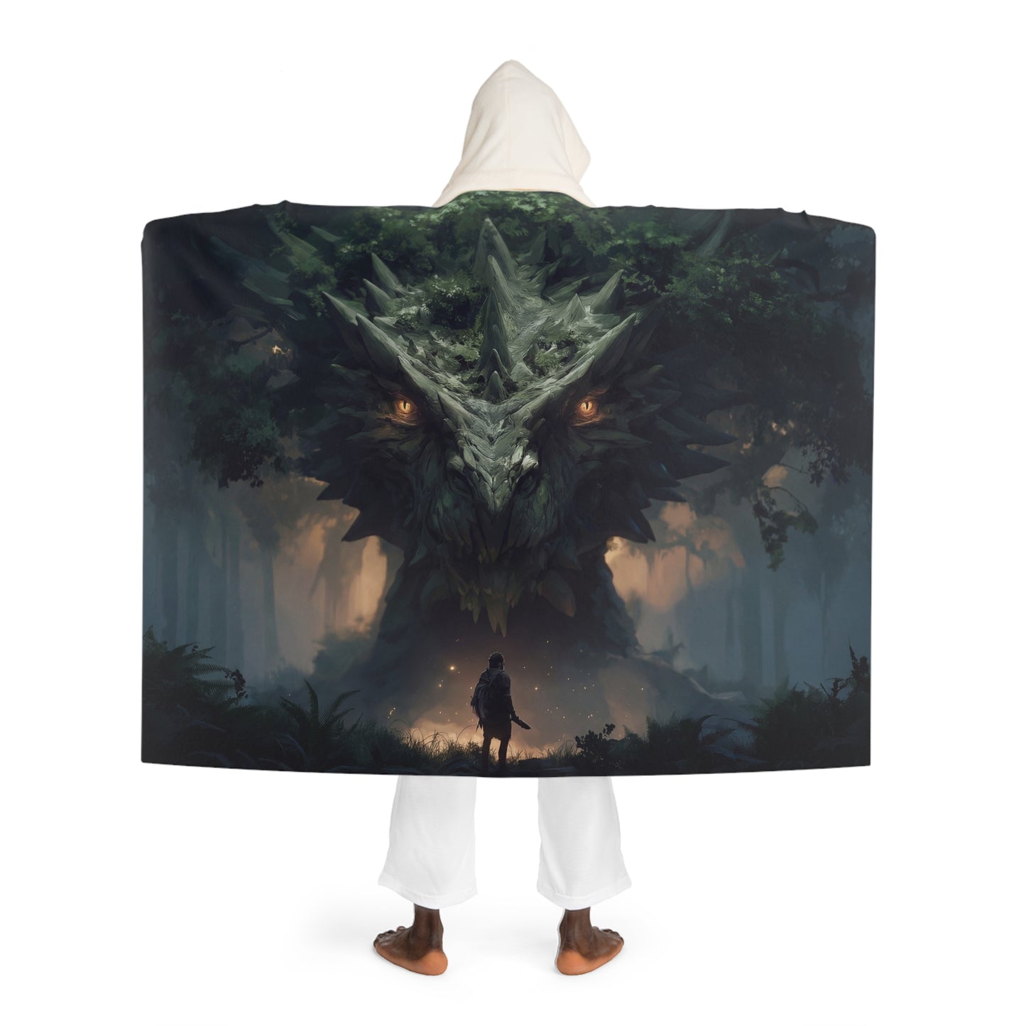Ancient Forest Dragon Hooded Sherpa Fleece Blanket – Whispers of the Verdant Sentinel