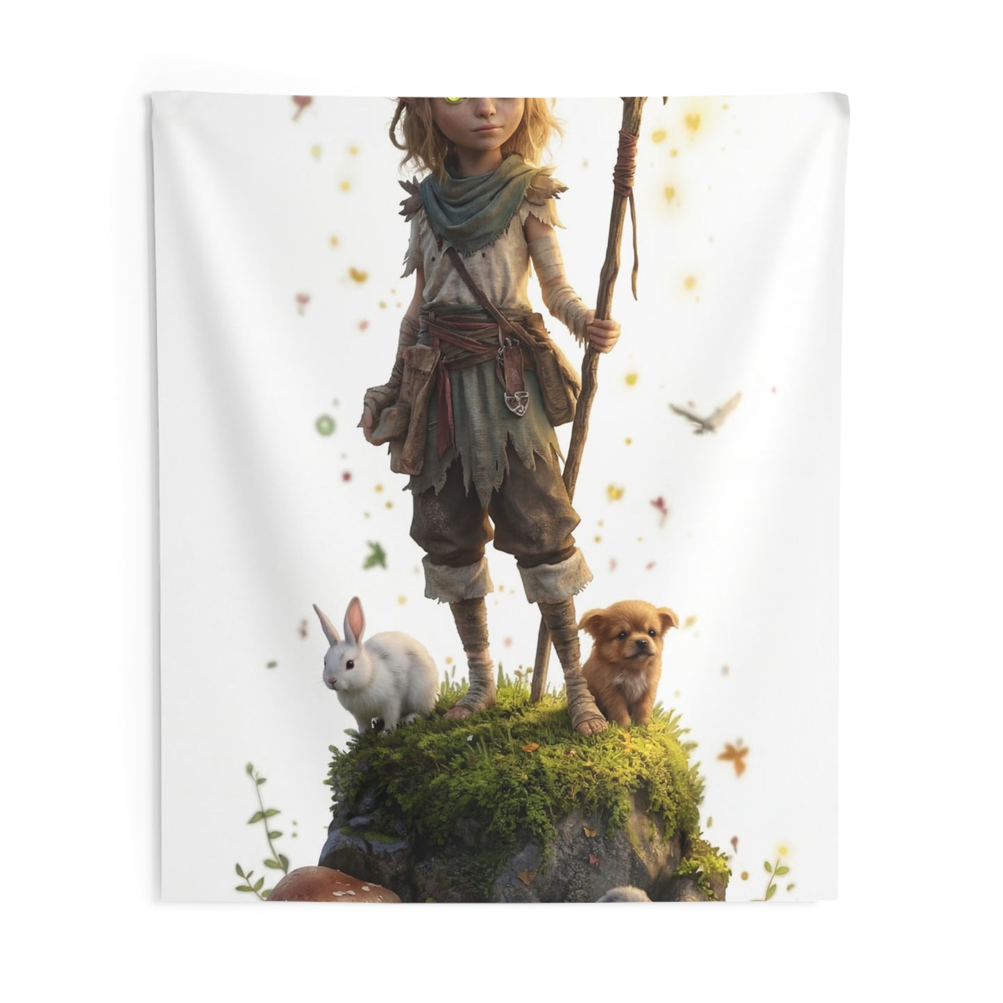 Forest Guardian Youth Wall Tapestry – Glowing Antlered Sentinel Amid Moss & Whispers