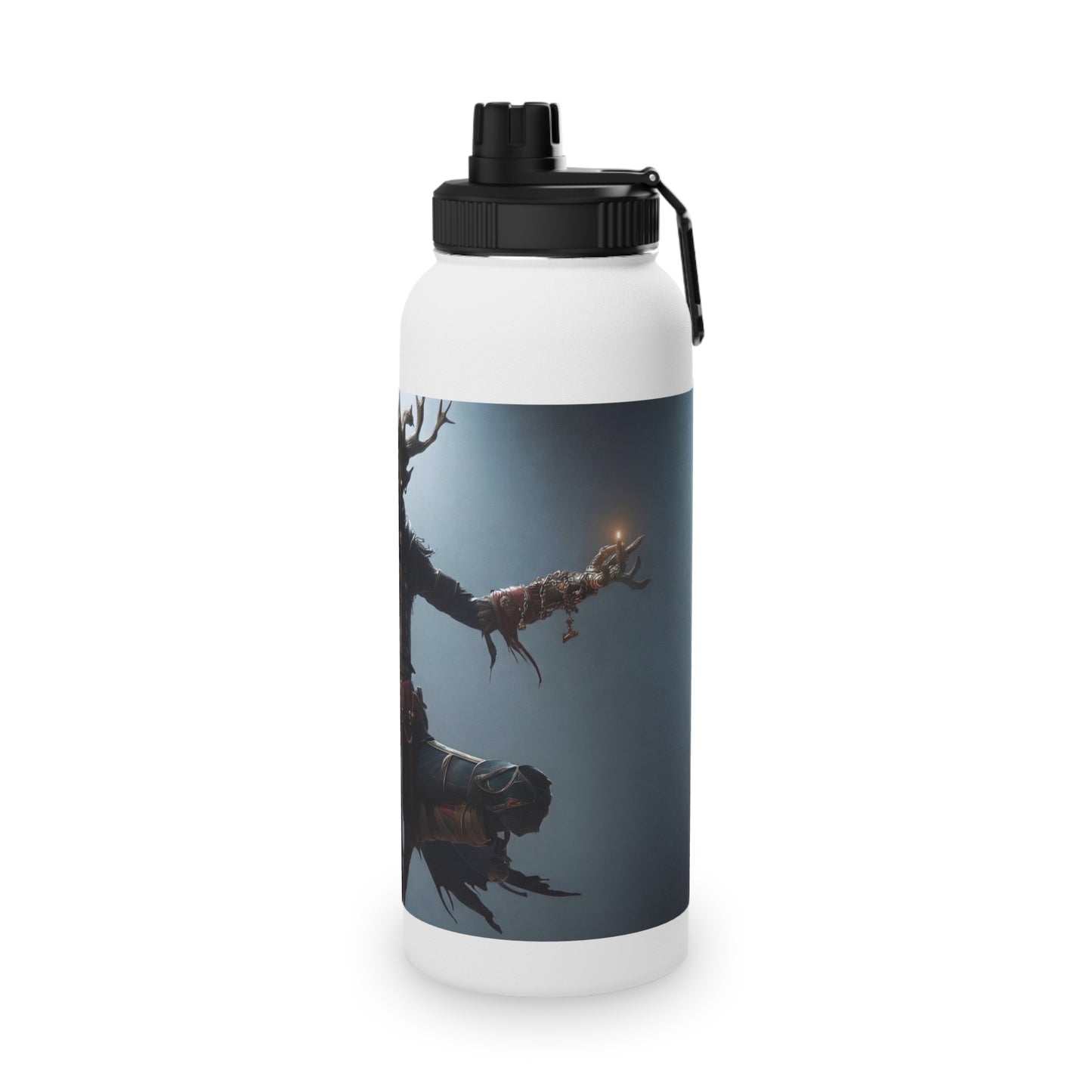 Antlered Sovereign Stainless Steel Water Bottle, Sports Lid – Throne of Whispering Light